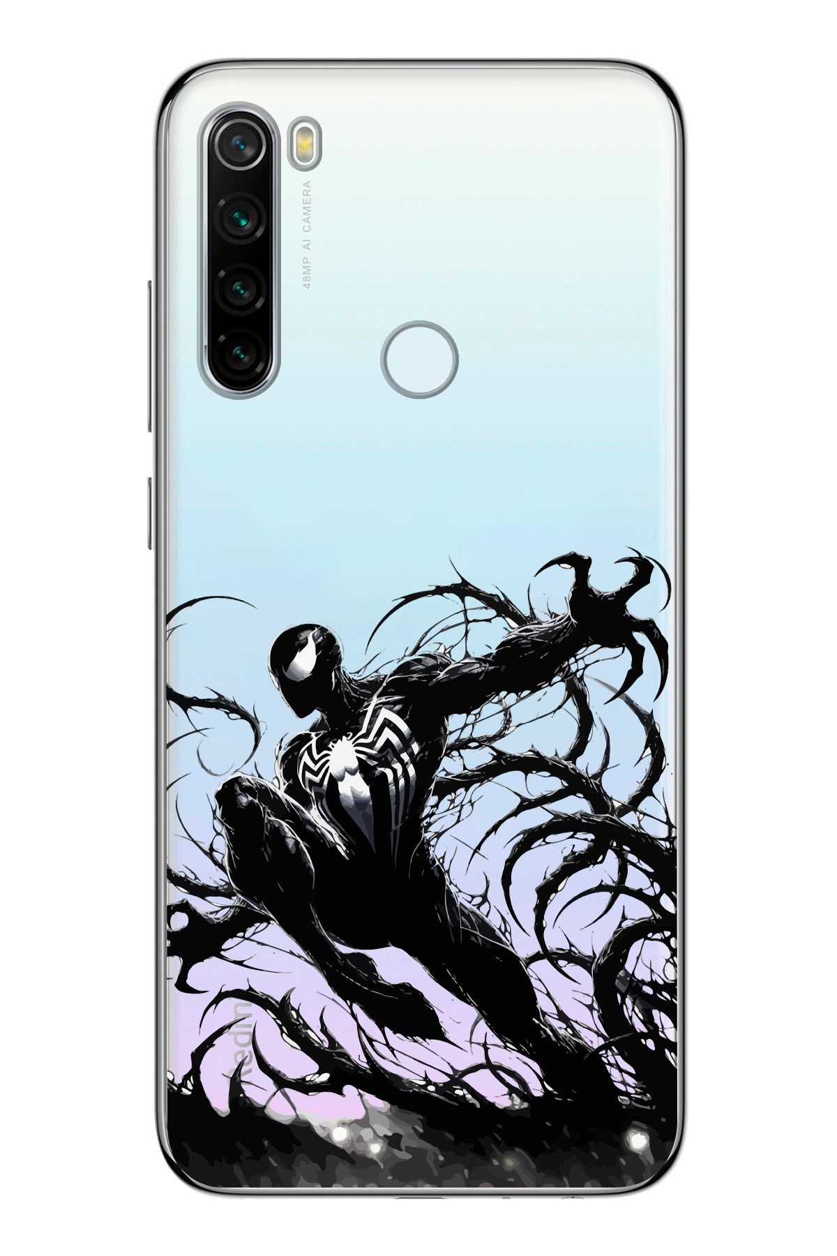 moonset Xiaomi Redmi Note 8 Uyumlu Siyah Örümcek Tasarımlı Baskılı Şeffaf Telefon Kılıfı