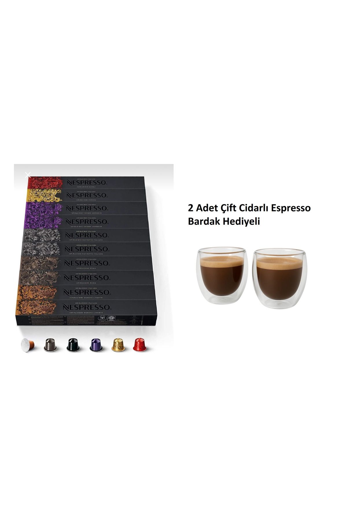 Nespresso Italyan Ilham Seçimi 10 Kutu (100 KAPSÜL) + 2 Adet 80ml Espresso Bardak Hediyeli