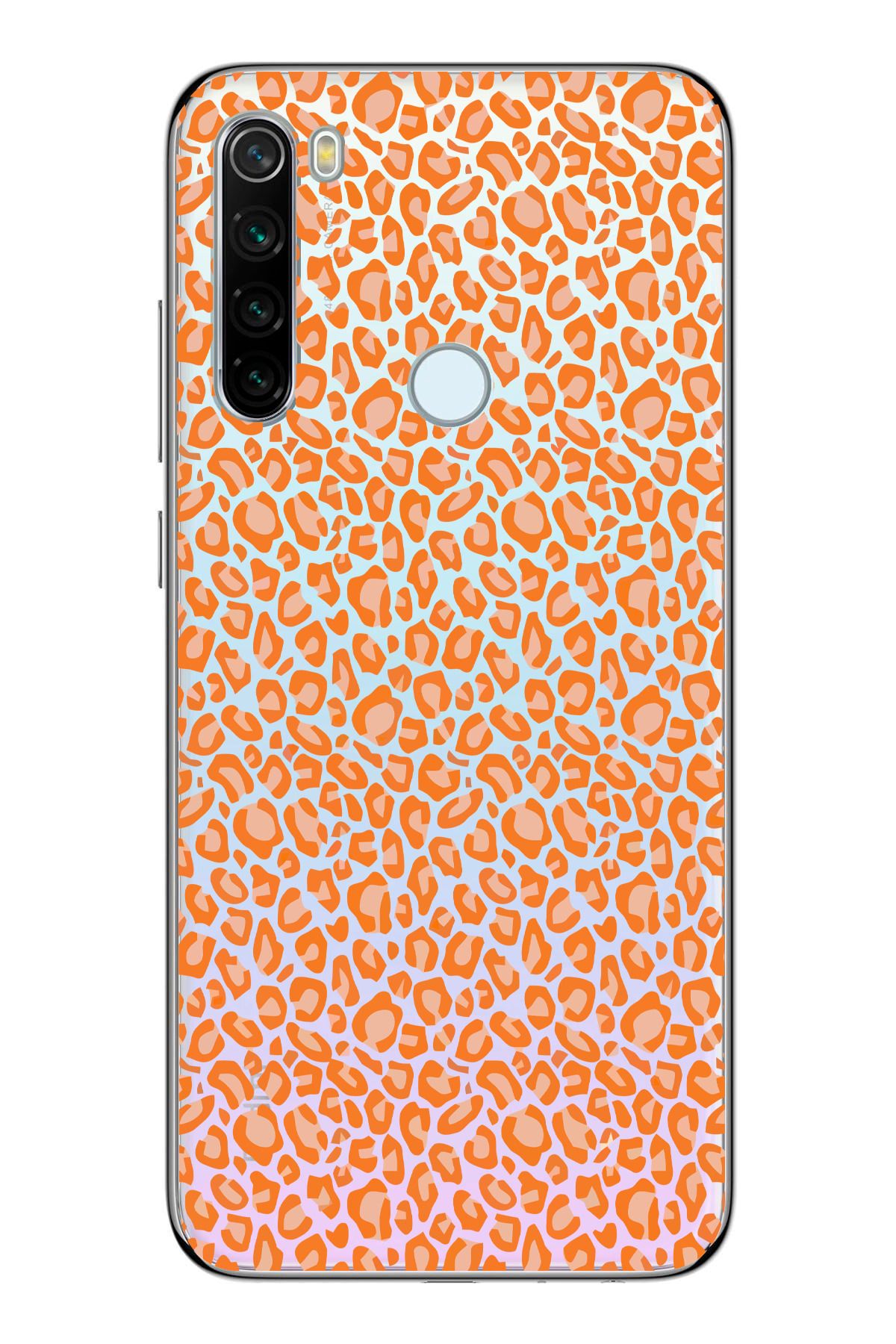 moonset Xiaomi Redmi Note 8 Uyumlu Turuncu Leopar Tasarımlı Baskılı Şeffaf Telefon Kılıfı