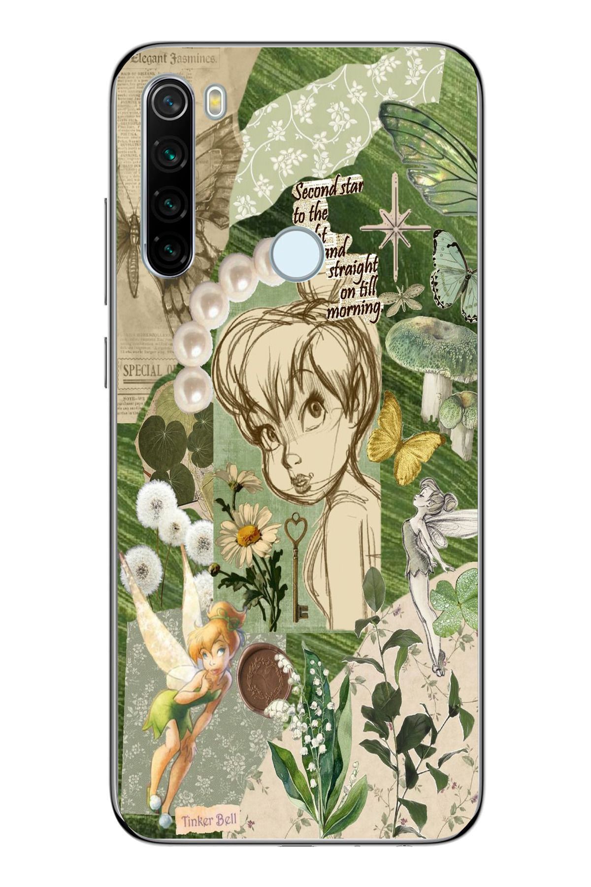 moonset Xiaomi Redmi Note 8 Uyumlu Tinker Bell Tasarımlı Baskılı Şeffaf Telefon Kılıfı