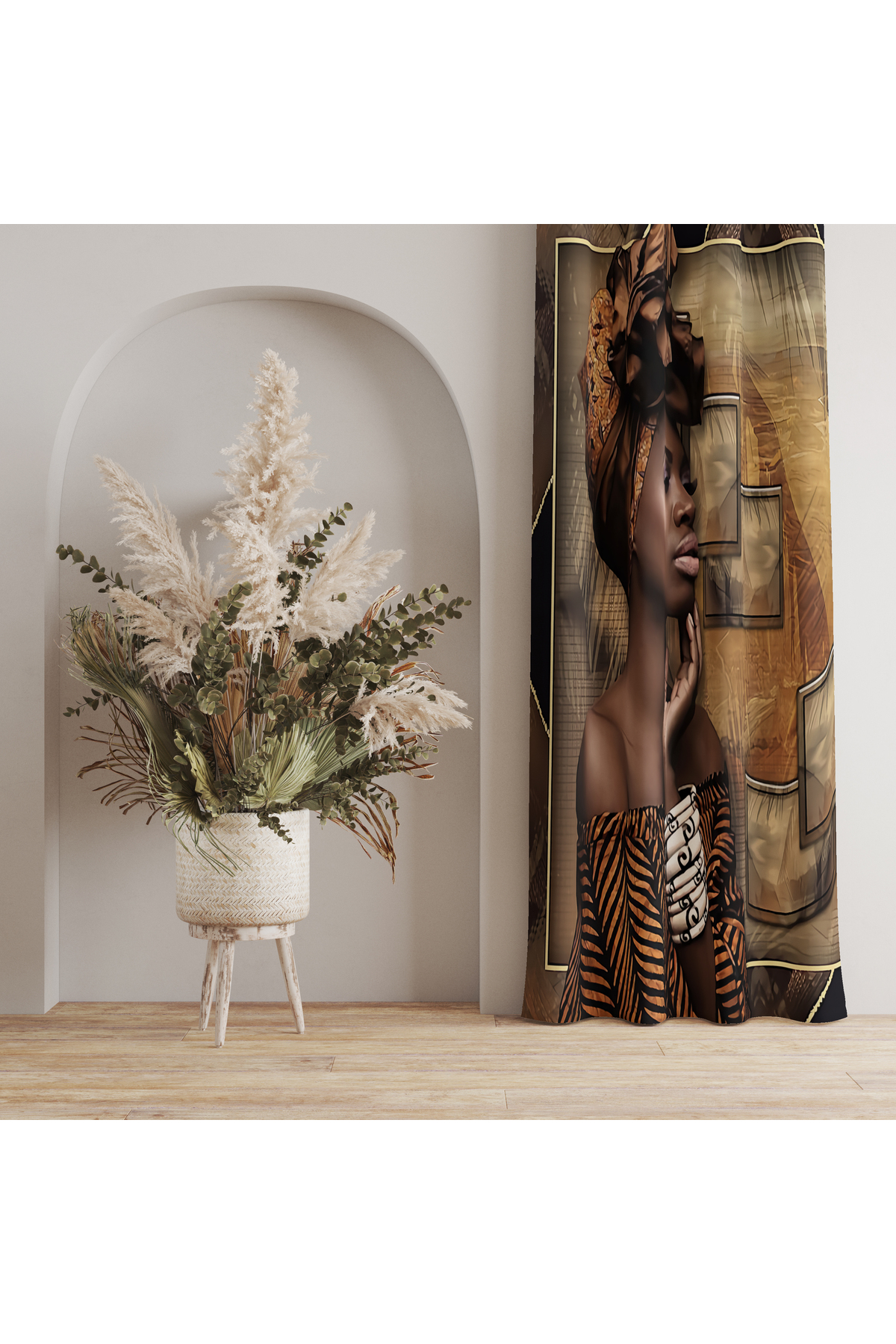 Artistic & Cultural Figure Patterned Background Curtain – Original and Stunning Design 140x260 CM Single Wing