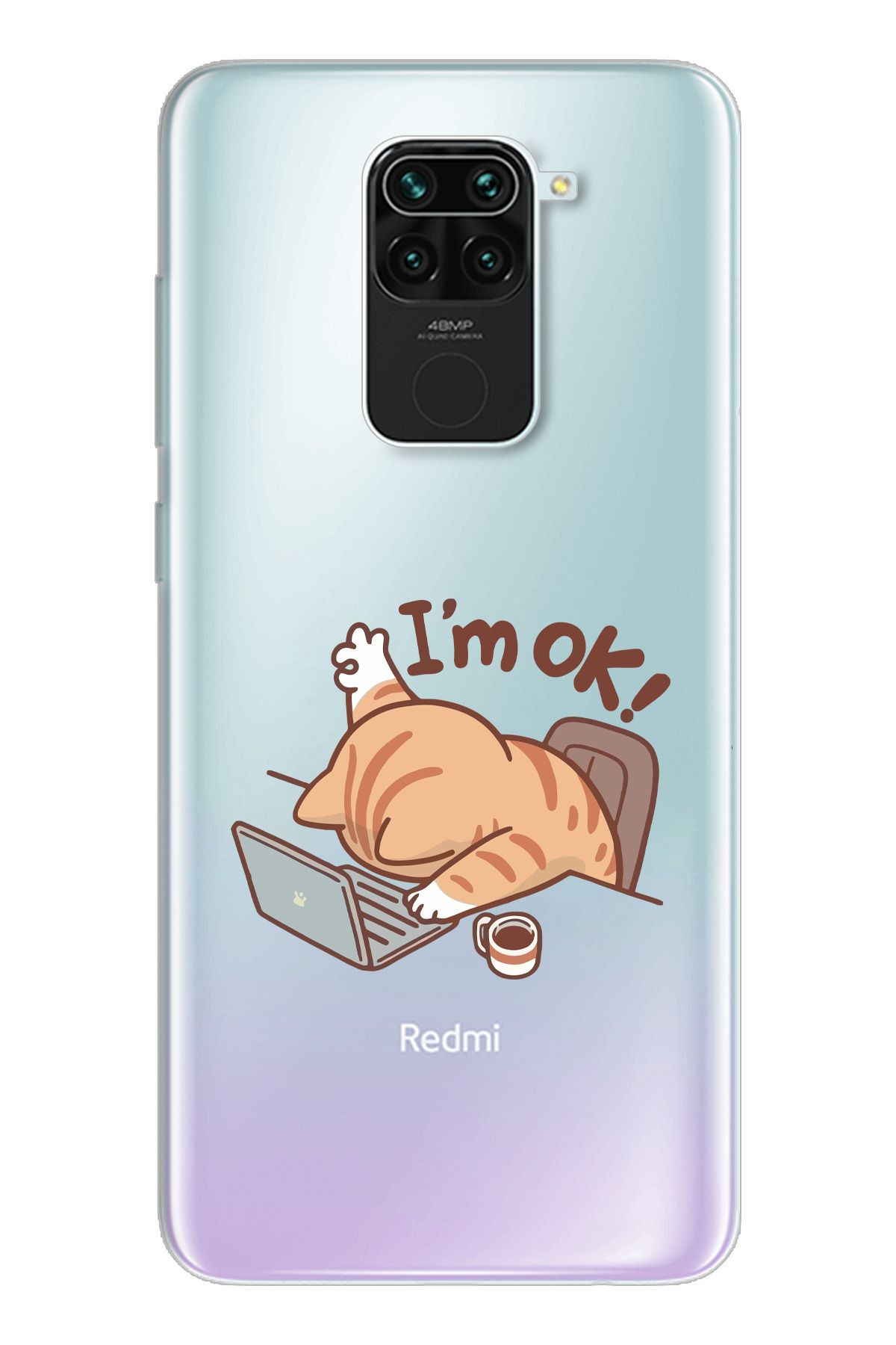 moonset Xiaomi Redmi Note 9 Uyumlu Sevimli Kedi Tasarımlı Baskılı Şeffaf Telefon Kılıfı