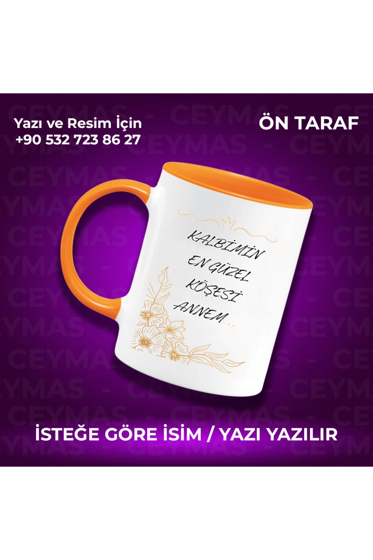 Ceymas Hediyelik Annelere Özel İsimli Anneler Günü Hediyelik Renkli Kupa Bardak