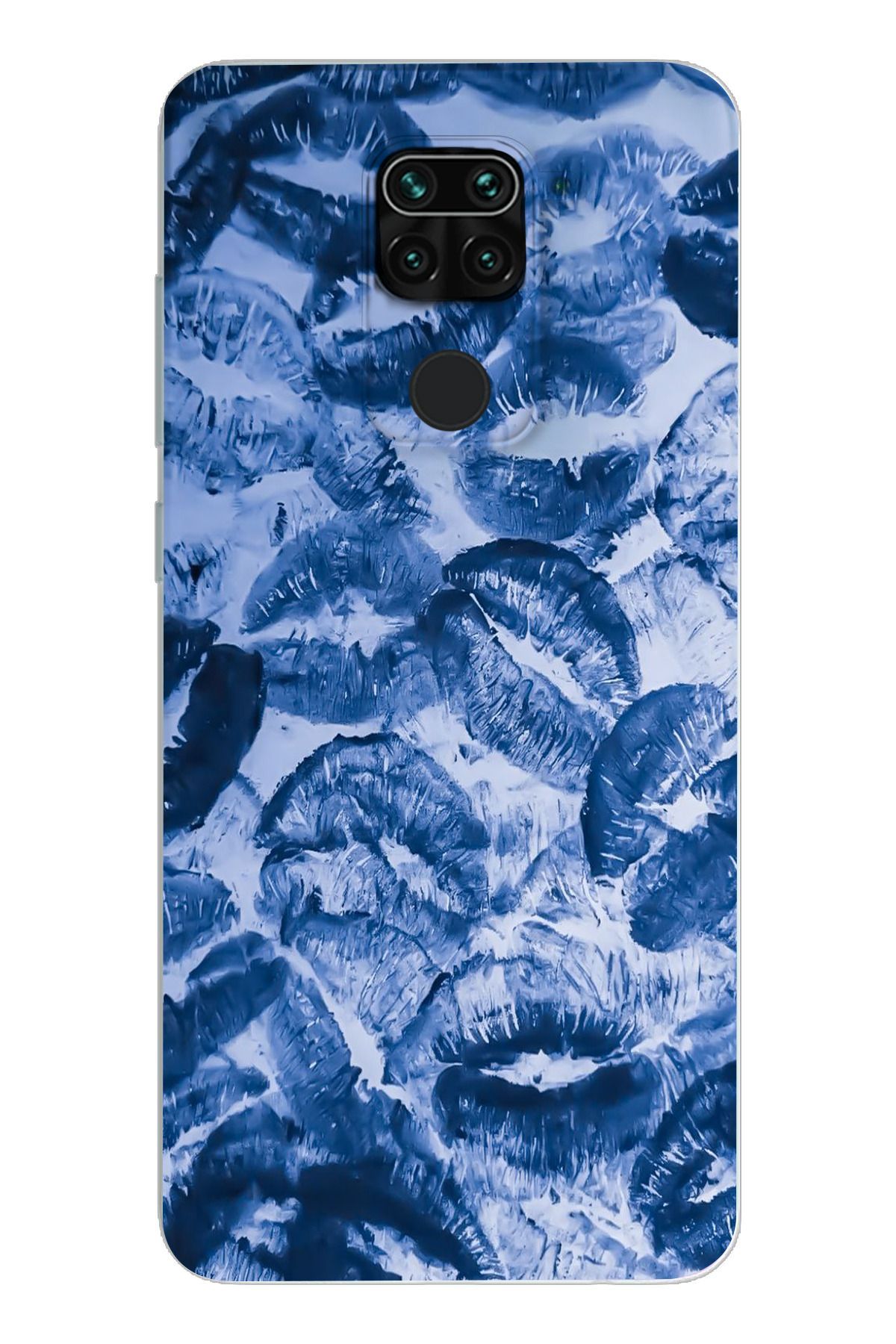moonset Xiaomi Redmi Note 9 Uyumlu Mavi Dudaklar Tasarımlı Baskılı Şeffaf Telefon Kılıfı
