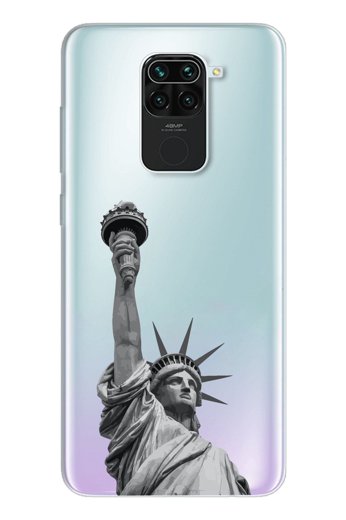 moonset Xiaomi Redmi Note 9 Uyumlu Özgürlük Heykeli Tasarımlı Baskılı Şeffaf Telefon Kılıfı