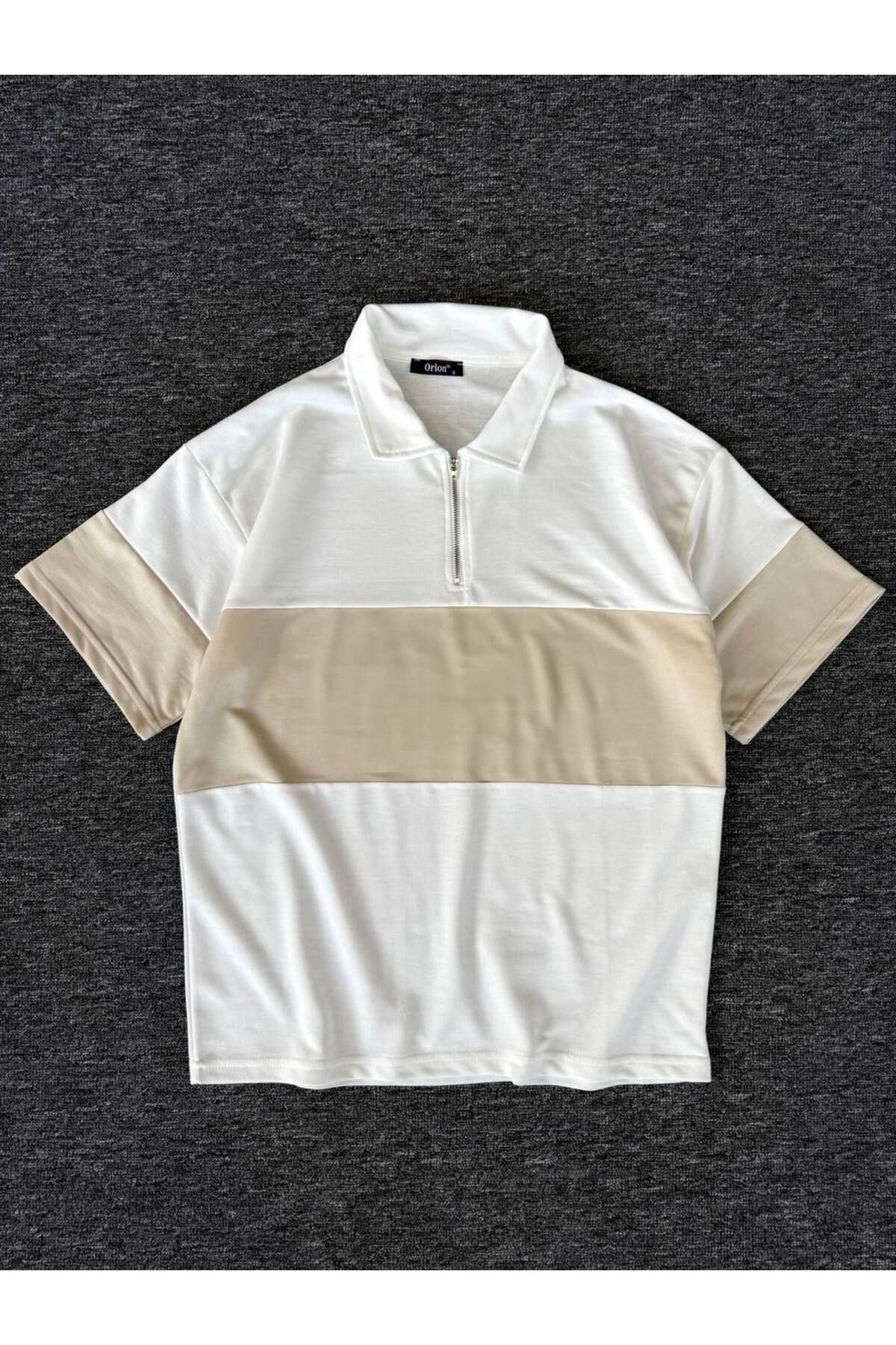 VOGUEMET ✅ Yarım Fermuarlı Parçalı T-shirt – Unisex, Modern ve Rahat Kesim