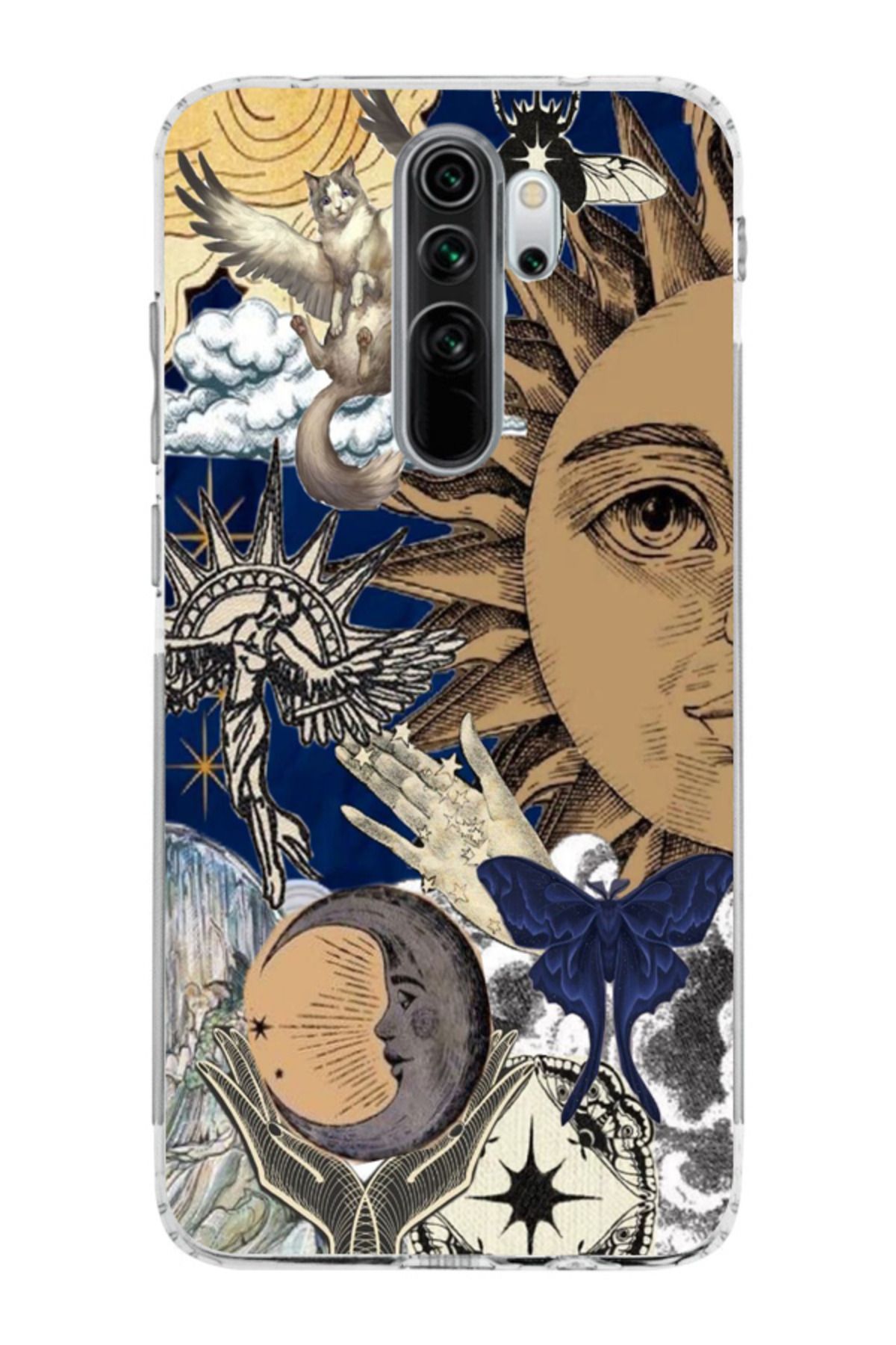 moonset Xiaomi Redmi Note 8 Pro Uyumlu Güneş Kolaj Tasarımlı Baskılı Şeffaf Telefon Kılıfı