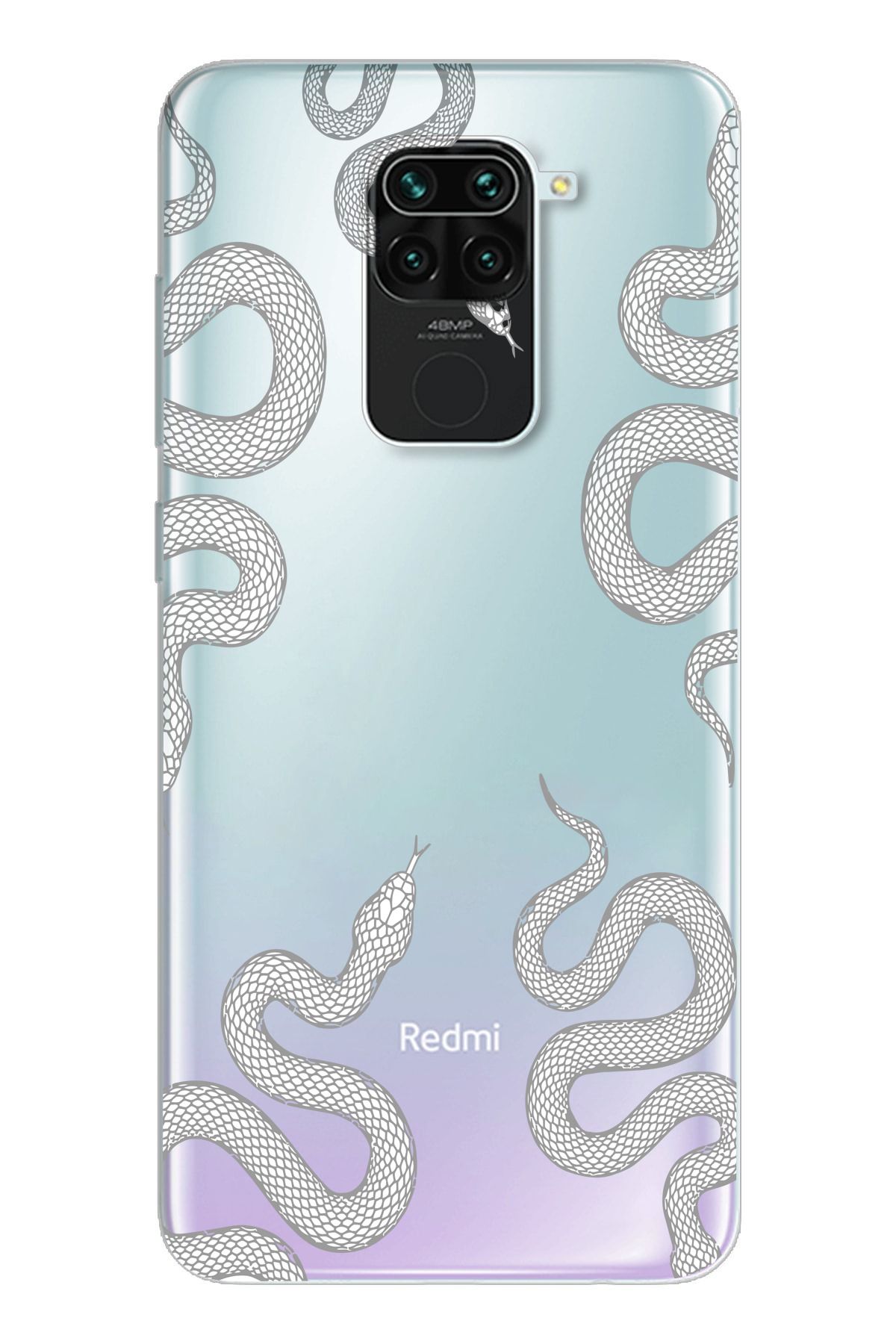 moonset Xiaomi Redmi Note 9 Uyumlu Yılan Tasarımlı Baskılı Şeffaf Telefon Kılıfı