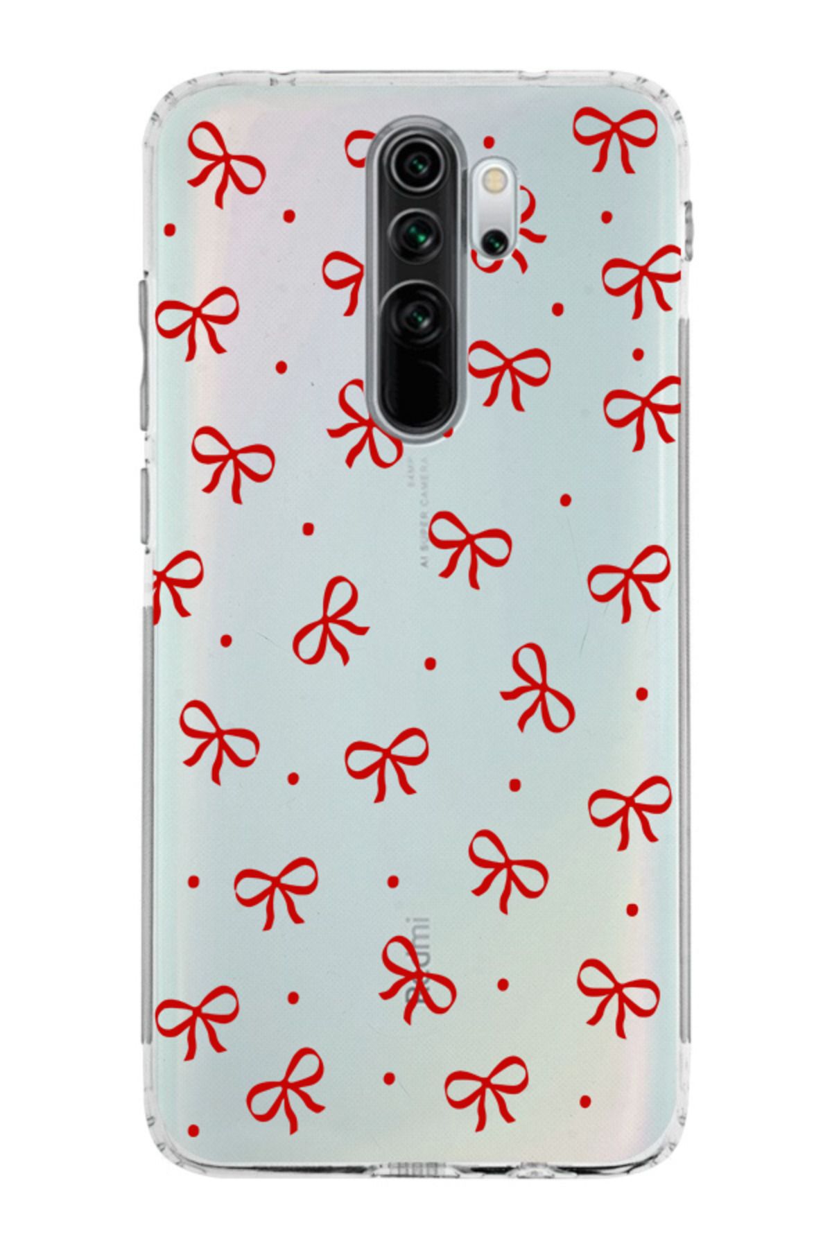 moonset Xiaomi Redmi Note 8 Pro Uyumlu Kurdele Tasarımlı Baskılı Şeffaf Telefon Kılıfı
