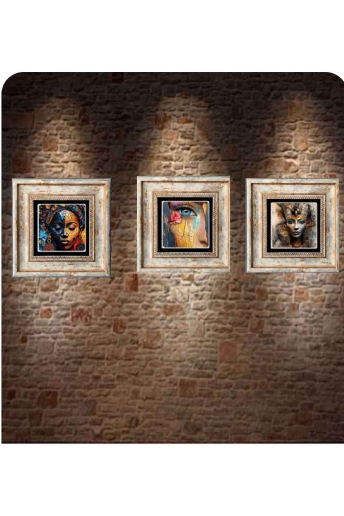 STONEVİVEART Kadınlar Duvar Tablosu Doğal Taş 20x20Cm Pano Duvar Dekoru 3 Adet