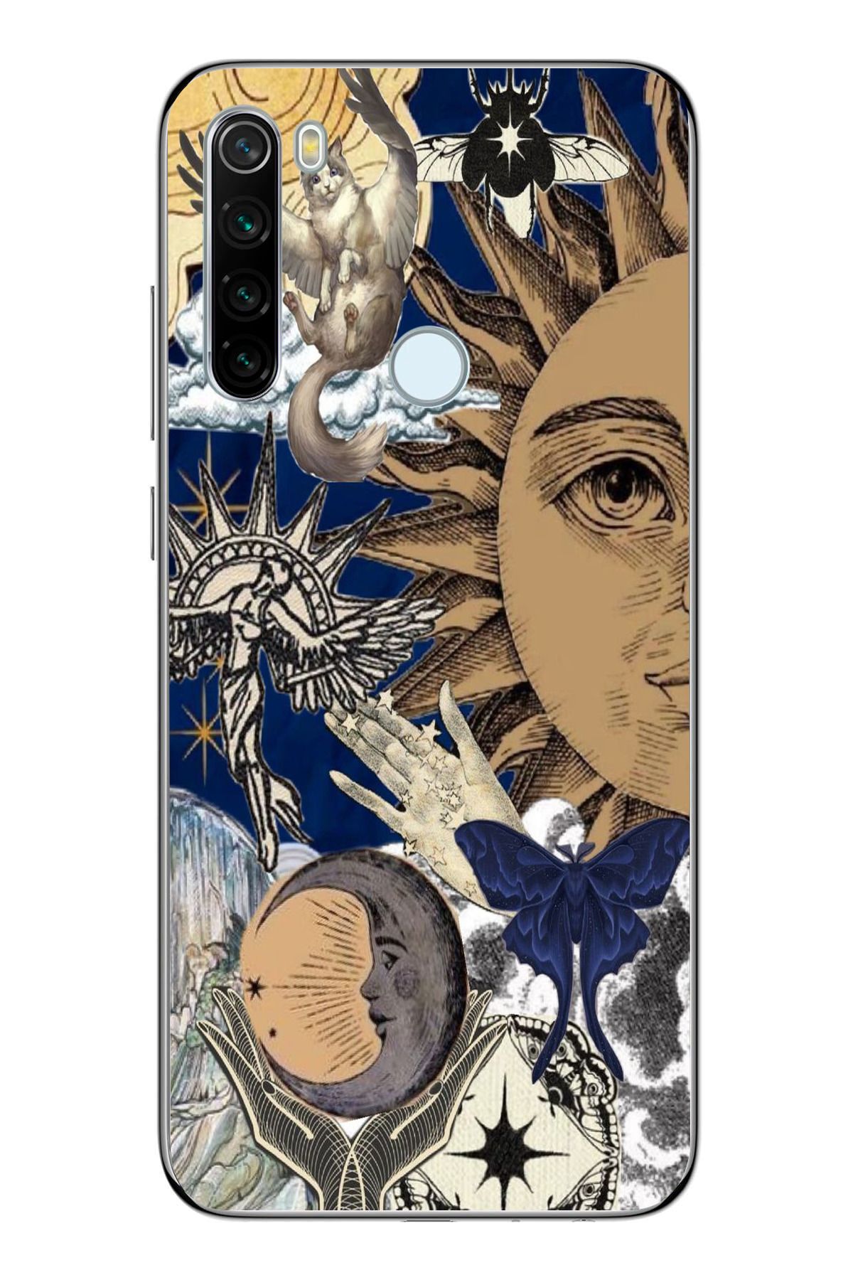 moonset Xiaomi Redmi Note 8 Uyumlu Güneş Kolaj Tasarımlı Baskılı Şeffaf Telefon Kılıfı