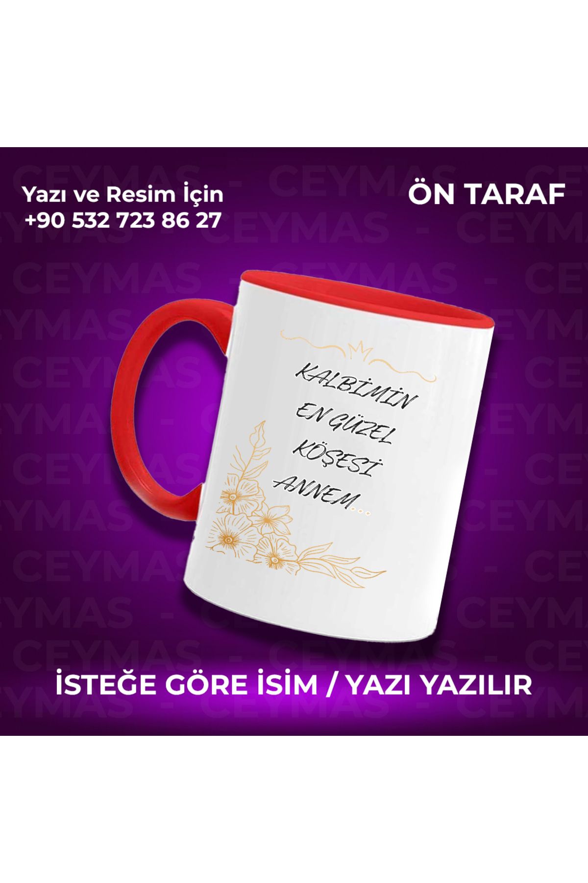Ceymas Hediyelik Annelere Özel İsimli Anneler Günü Hediyelik Renkli Kupa Bardak