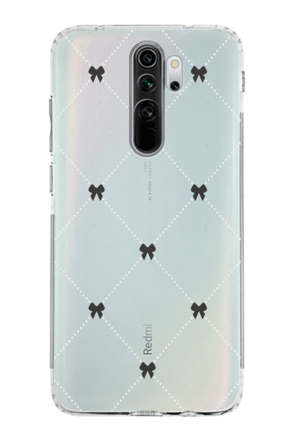 moonset Xiaomi Redmi Note 8 Pro Uyumlu Kurdeleler Tasarımlı Baskılı Şeffaf Telefon Kılıfı