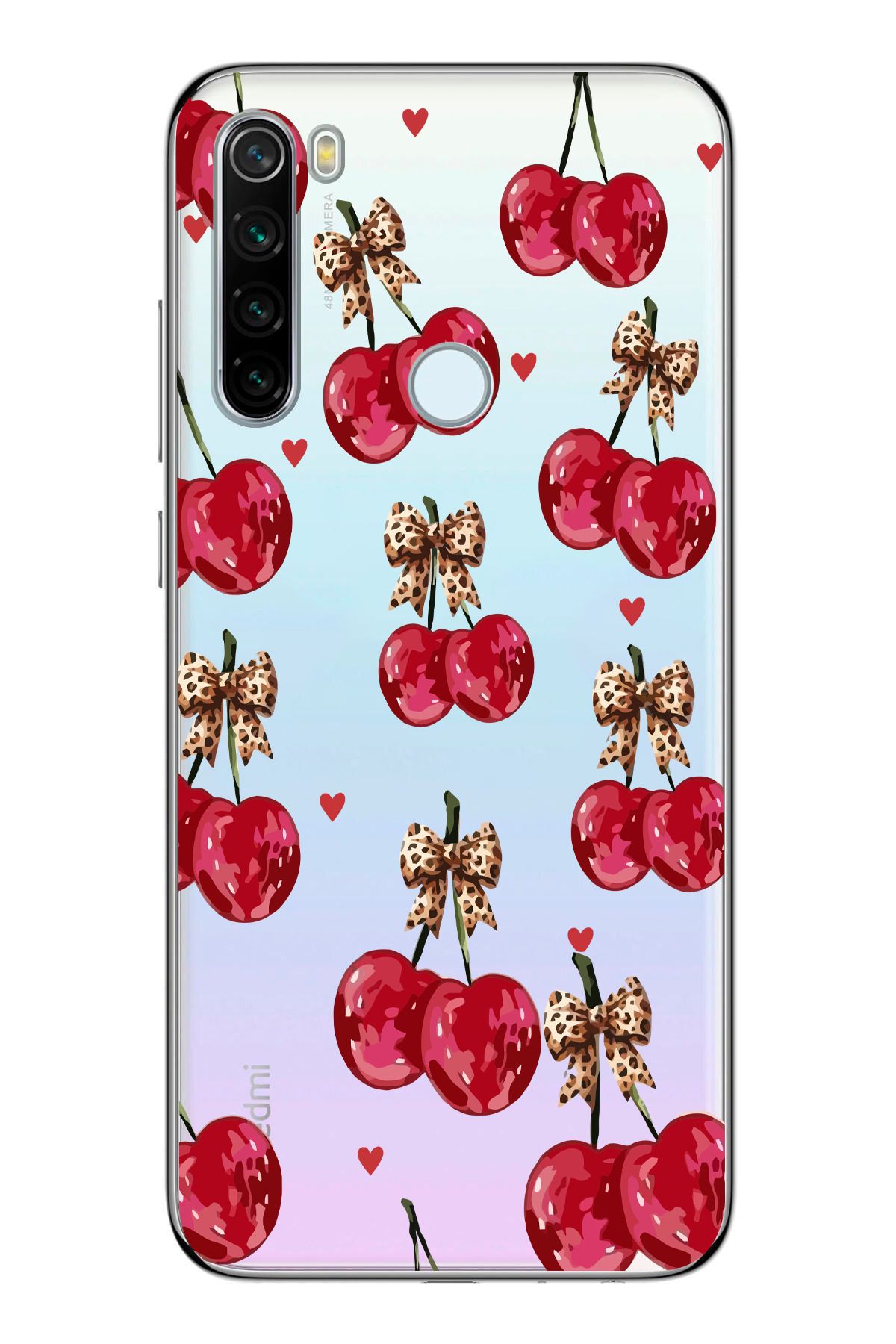 moonset Xiaomi Redmi Note 8 Uyumlu Kiraz Tasarımlı Baskılı Şeffaf Telefon Kılıfı