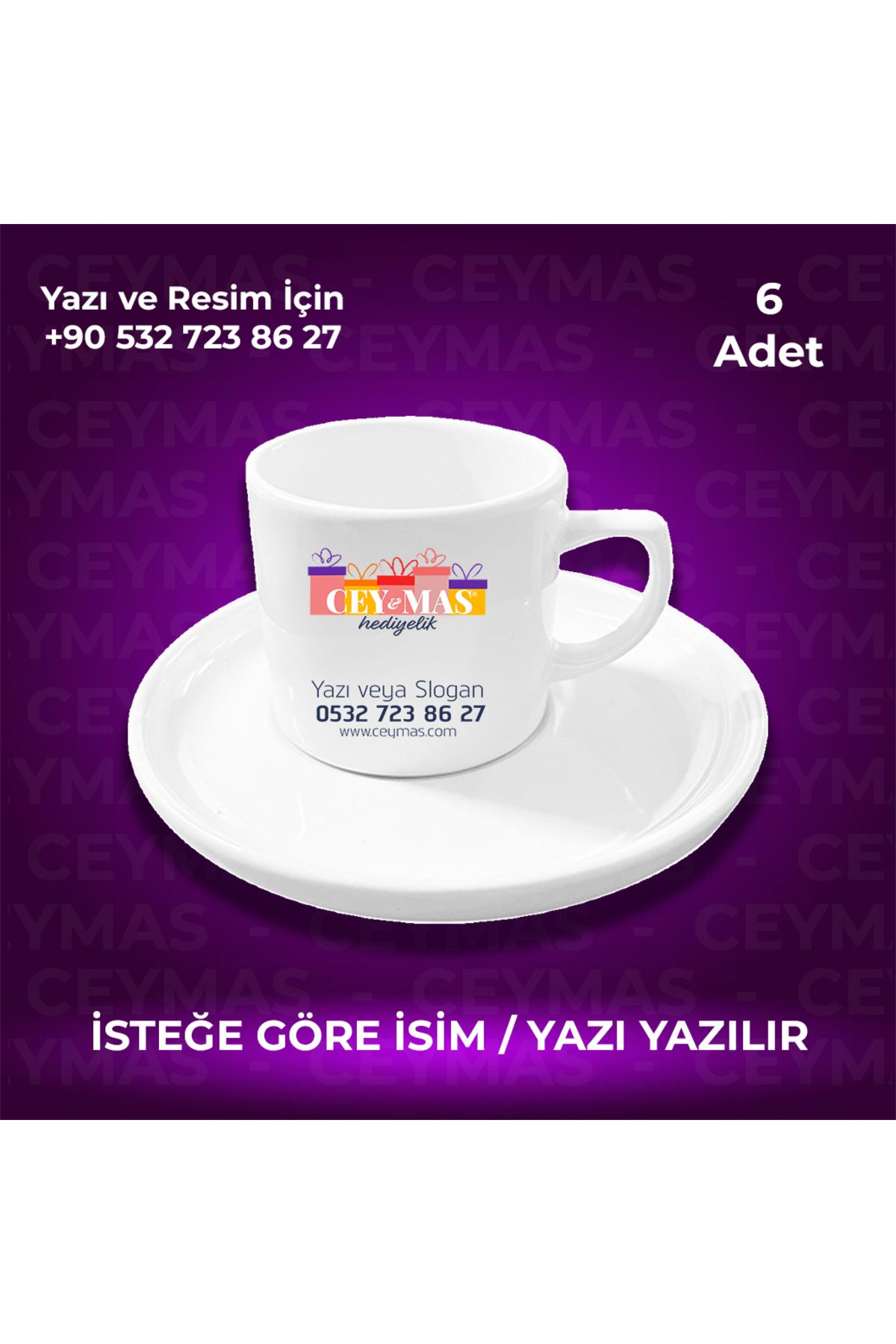 Ceymas Hediyelik Firmalara Özel Logo Baskılı Renkli Kahve Fincanı