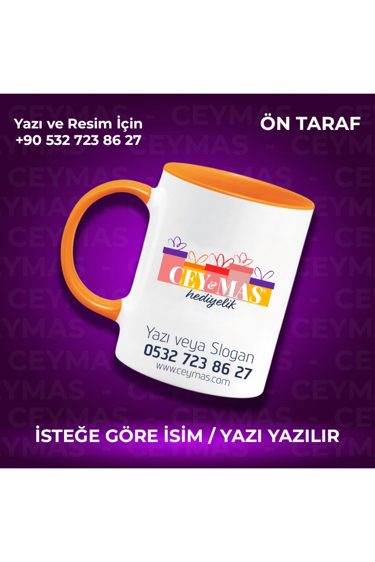 Ceymas Hediyelik Firmalara Özel Logo Baskılı Renkli Kupa Bardak