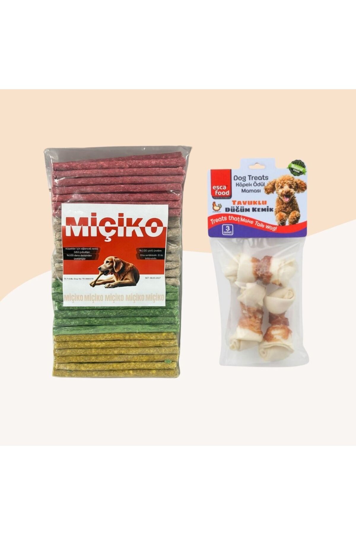 Miçikopet 100Lü Renkli Munchy Köpek Ödülü + 3Lü Tavuklu Mini Düğüm Kemik