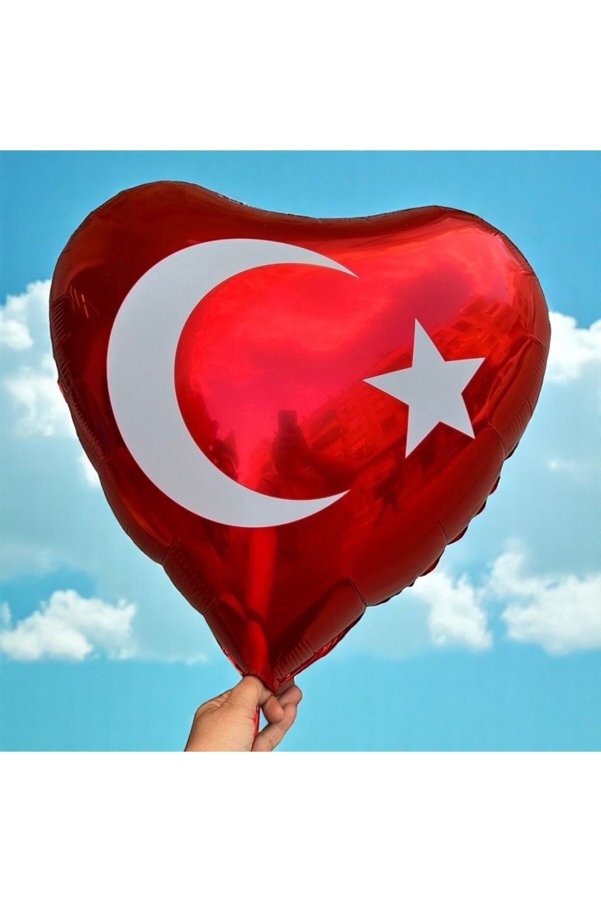 Kuzey TÜRK BAYRAKLI BALON YÜKSEK KALİTE 70CM 7 ADET KIRMIZI KALPLİ TÜRK BAYRAKLI FOLYO BALON METALİK BALON