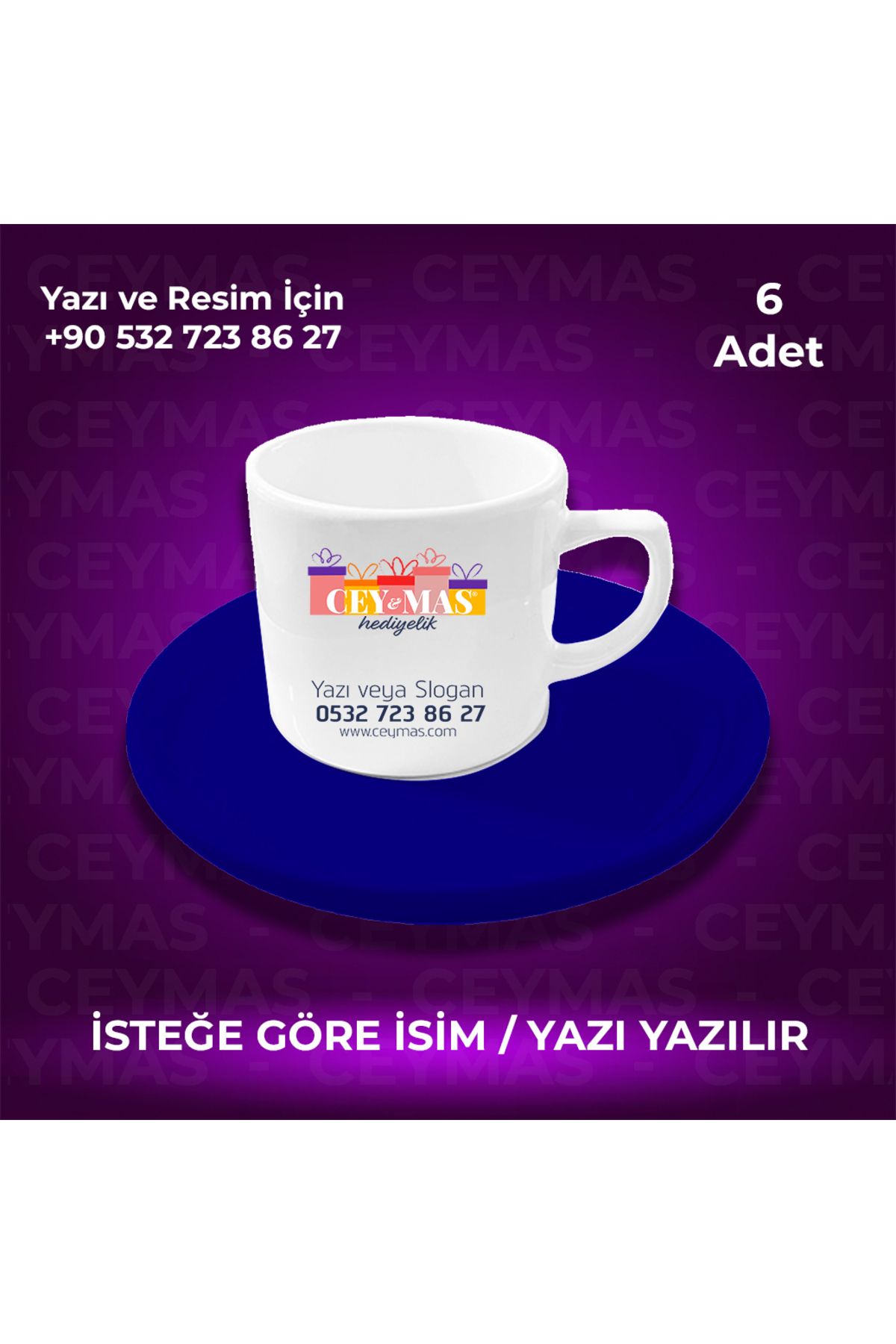 Ceymas Hediyelik Firmalara Özel Logo Baskılı Renkli Kahve Fincanı