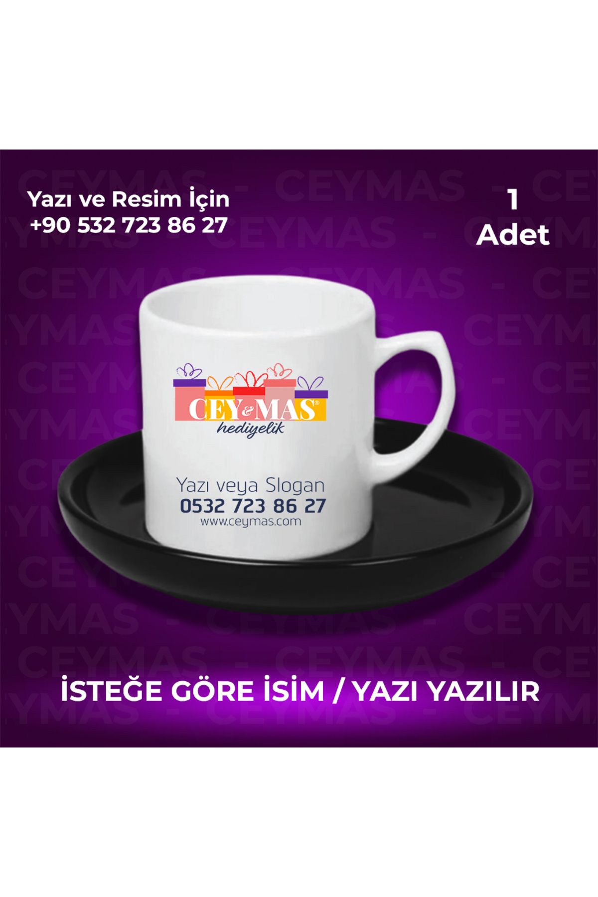 Ceymas Hediyelik Firmalara Özel Logo Baskılı Renkli Kahve Fincanı