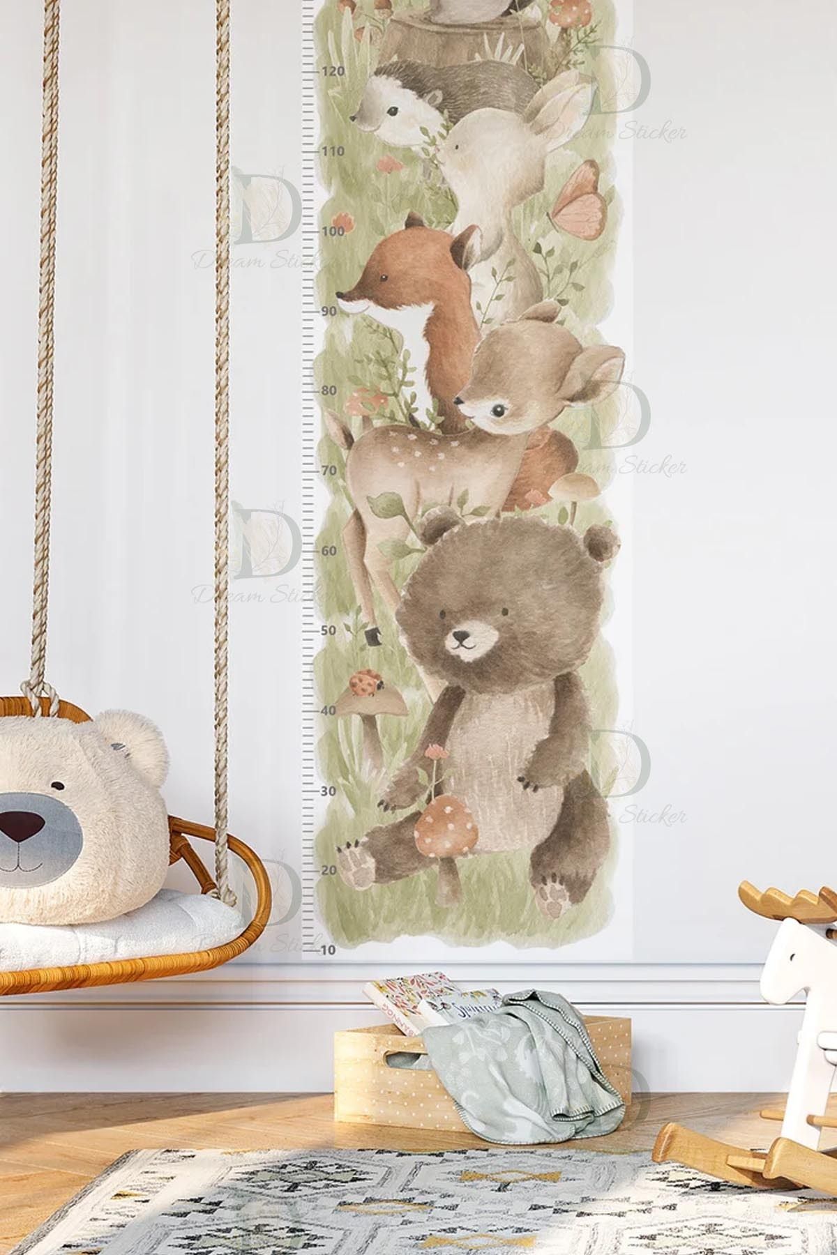 KT Decor Orman Arkadaşları Muhteşem Hayvanlar Woodland Boy Ölçer Duvar Sticker
