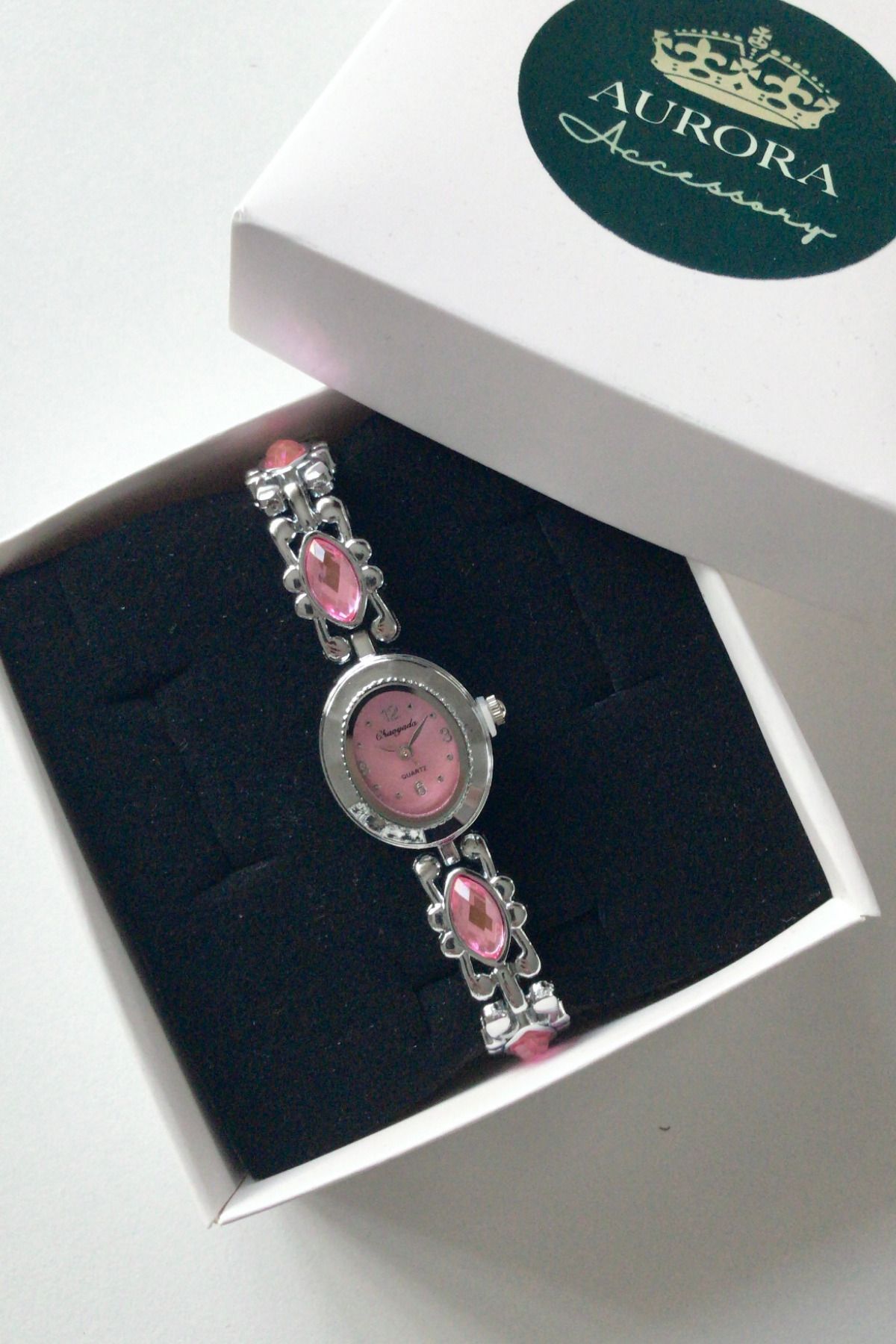 AurorAccessory Pinterest Pembe Renk Damla Taşlı Minimal Kadın Kol Saati