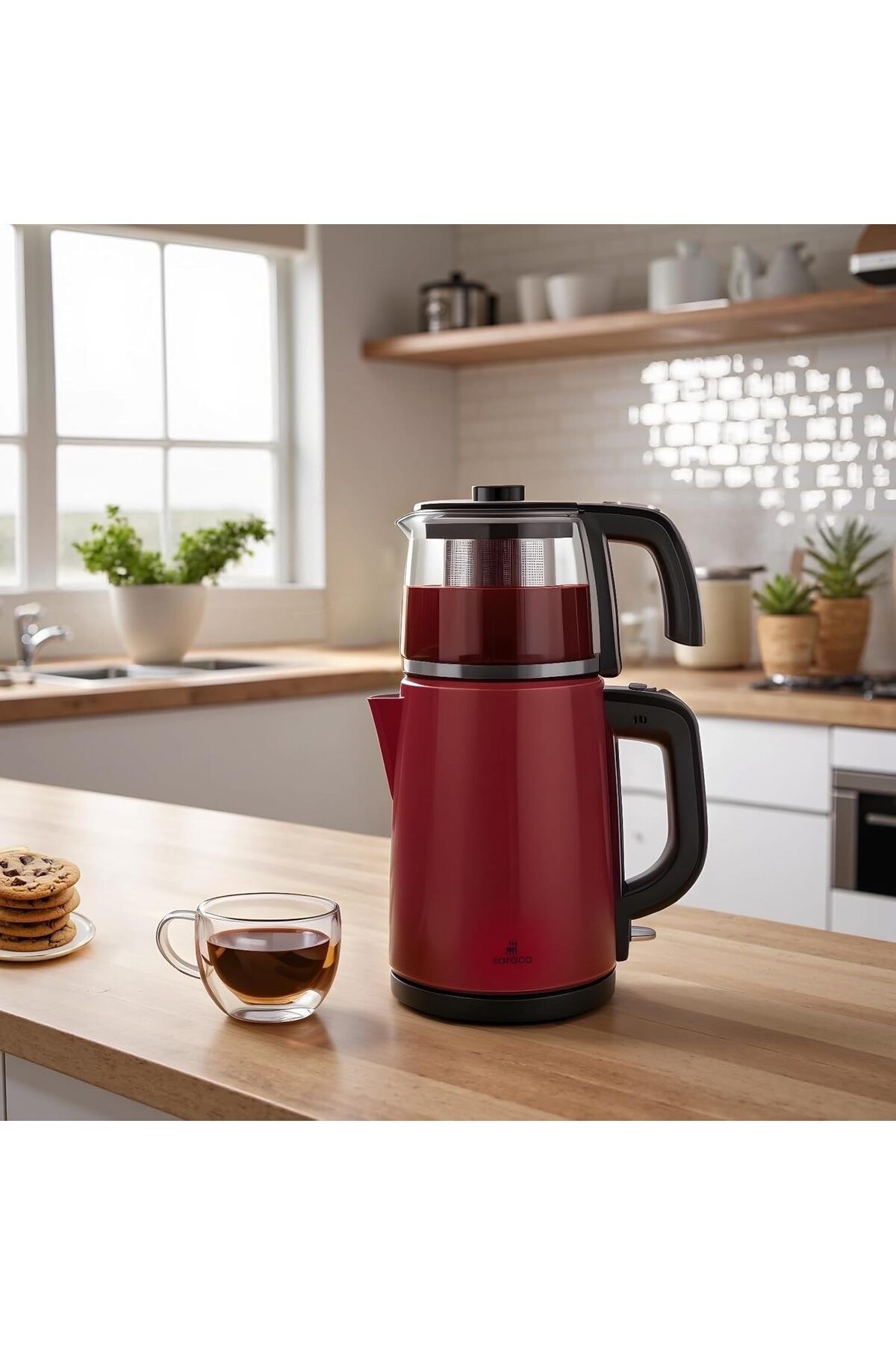 ÇAĞUR YENİİ Tea Glass 2 in 1 Çelik Çay Makinesi ve Kettle Viva Magenta Desingstore 1099594
