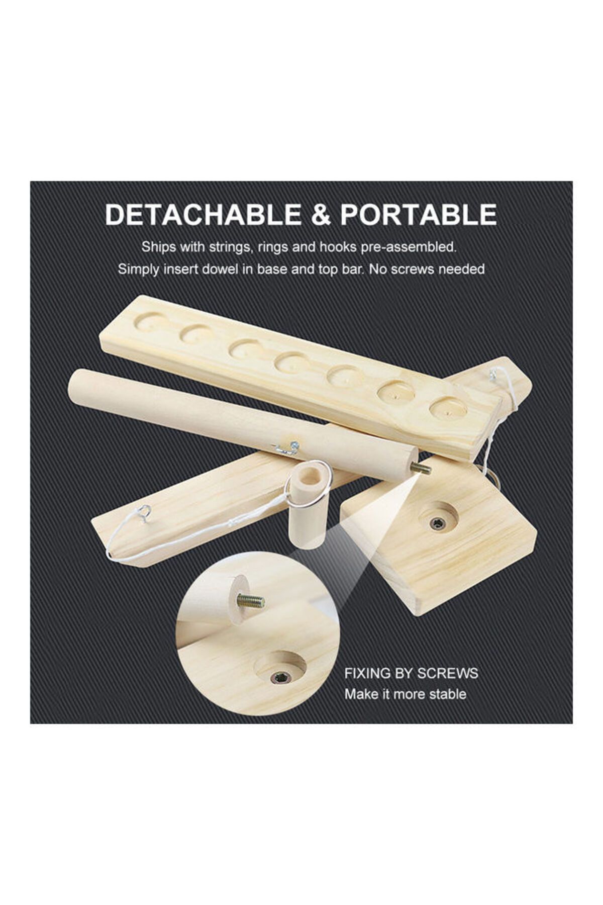 Generic-Hook And Ring Toss, A Handcrafted Wooden Tabletop Fast Paced Interactive Handheld Board Game 3
