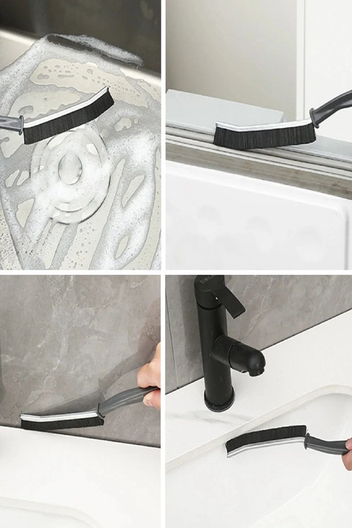 NEZADE STORE İnce Kıl Temizlik Fırçası Banyo Mutfak Pencere Oluk Klozet Kenarı Kavisli Detay Temizleme Fırçası