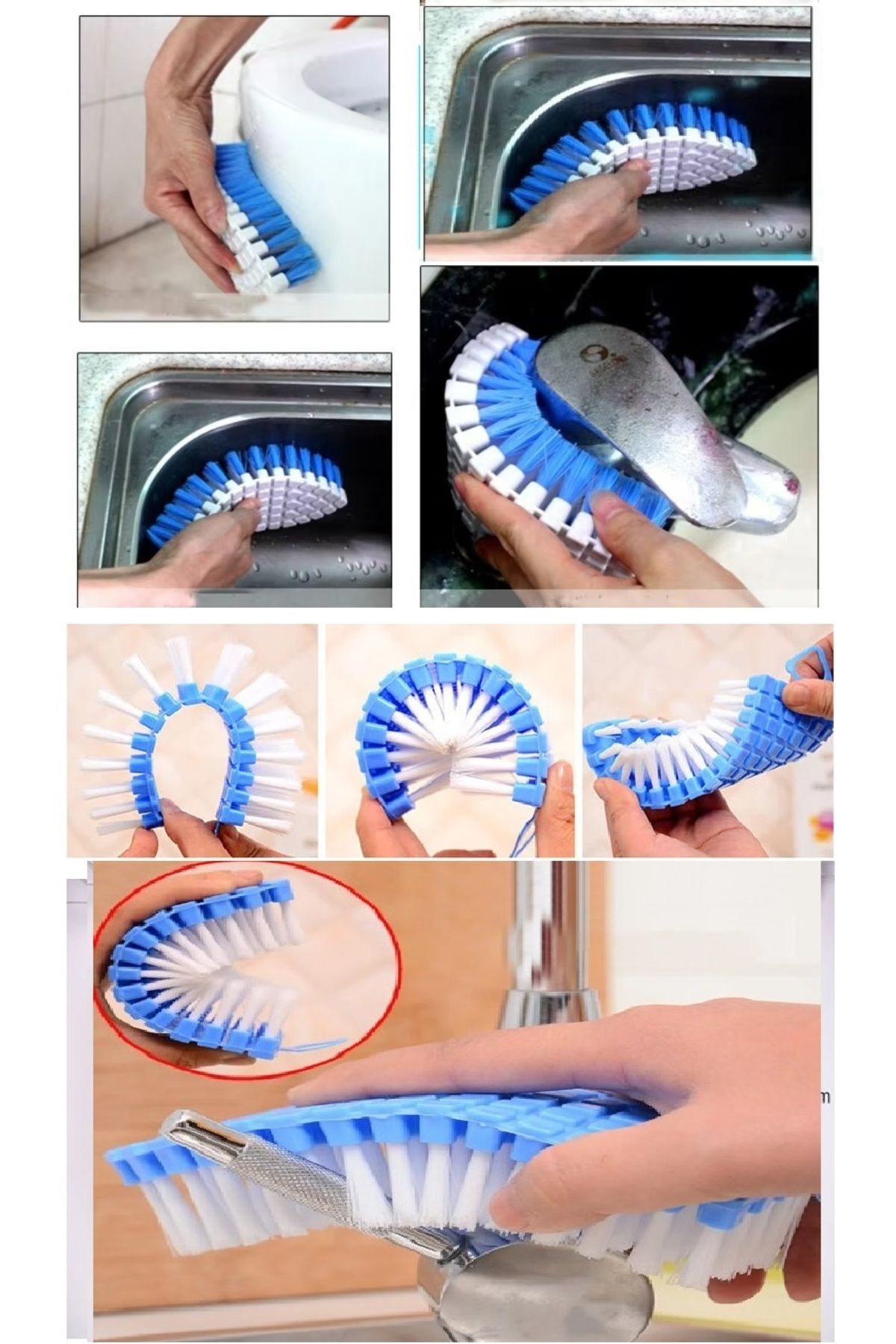 NEZADE STORE Bükülebilir Esnek Kenar Köşe Lavabo Temizleme Fırçası Banyo Mutfak Fırçası