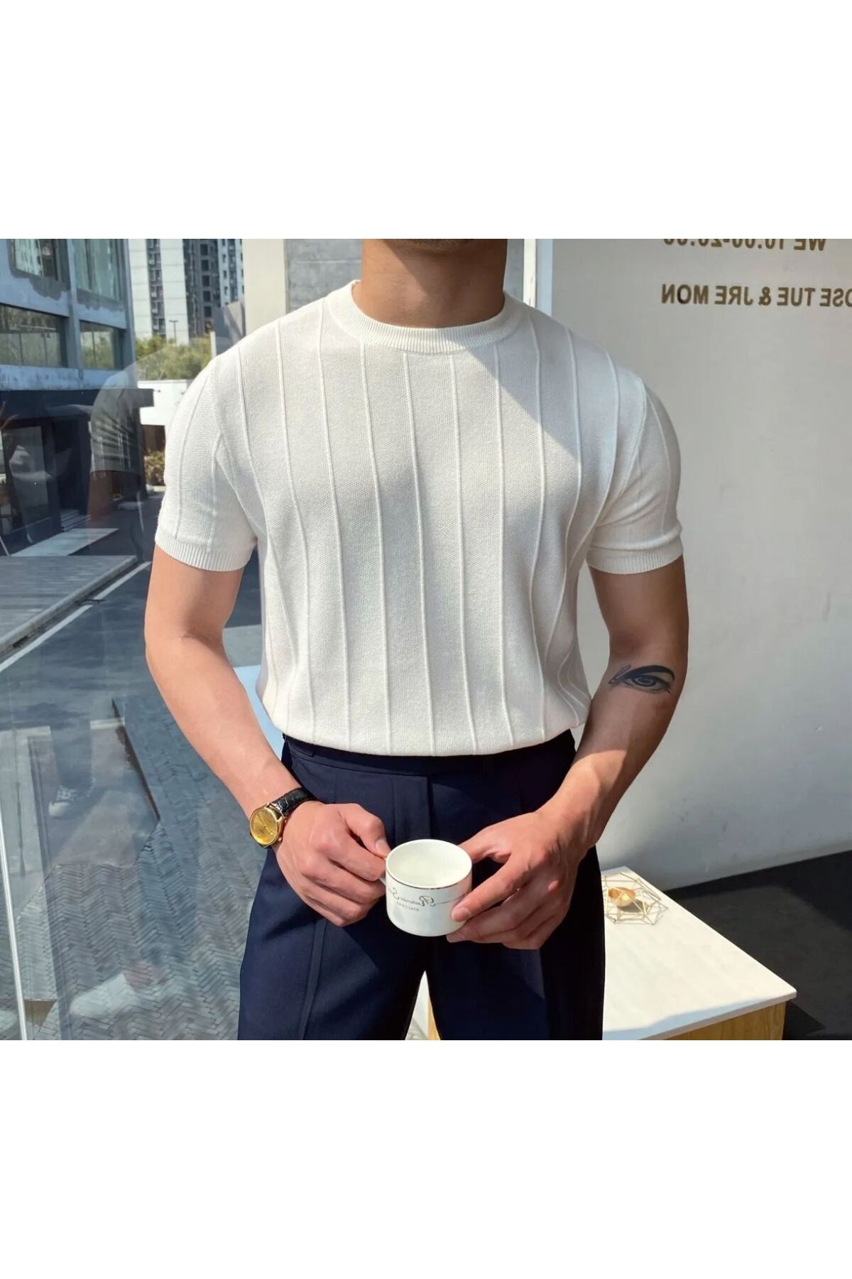 Butik Erkek Bisiklet Yaka Örme Triko T-shirt