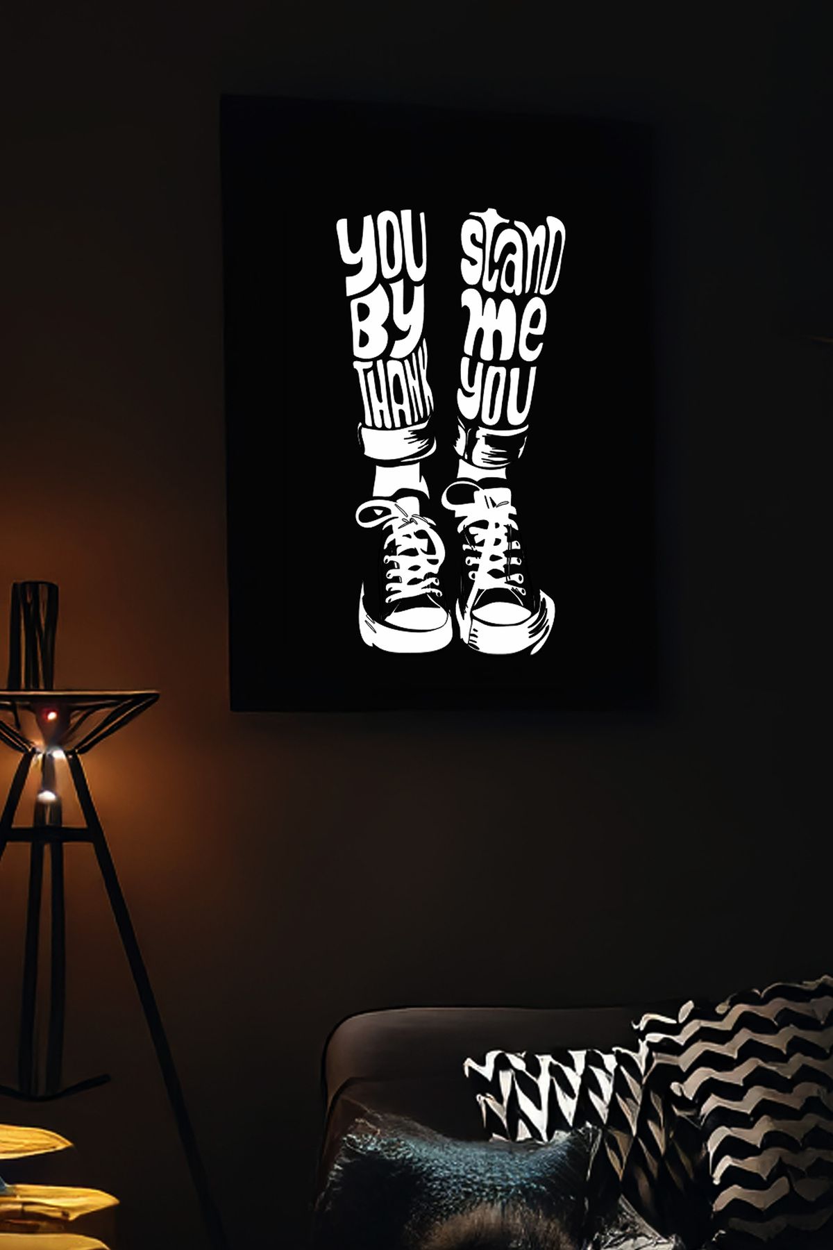 Angels Passion Reflektörlü "You Stand By Me Thank You" Mesajlı Deri Zeminli Tablo
