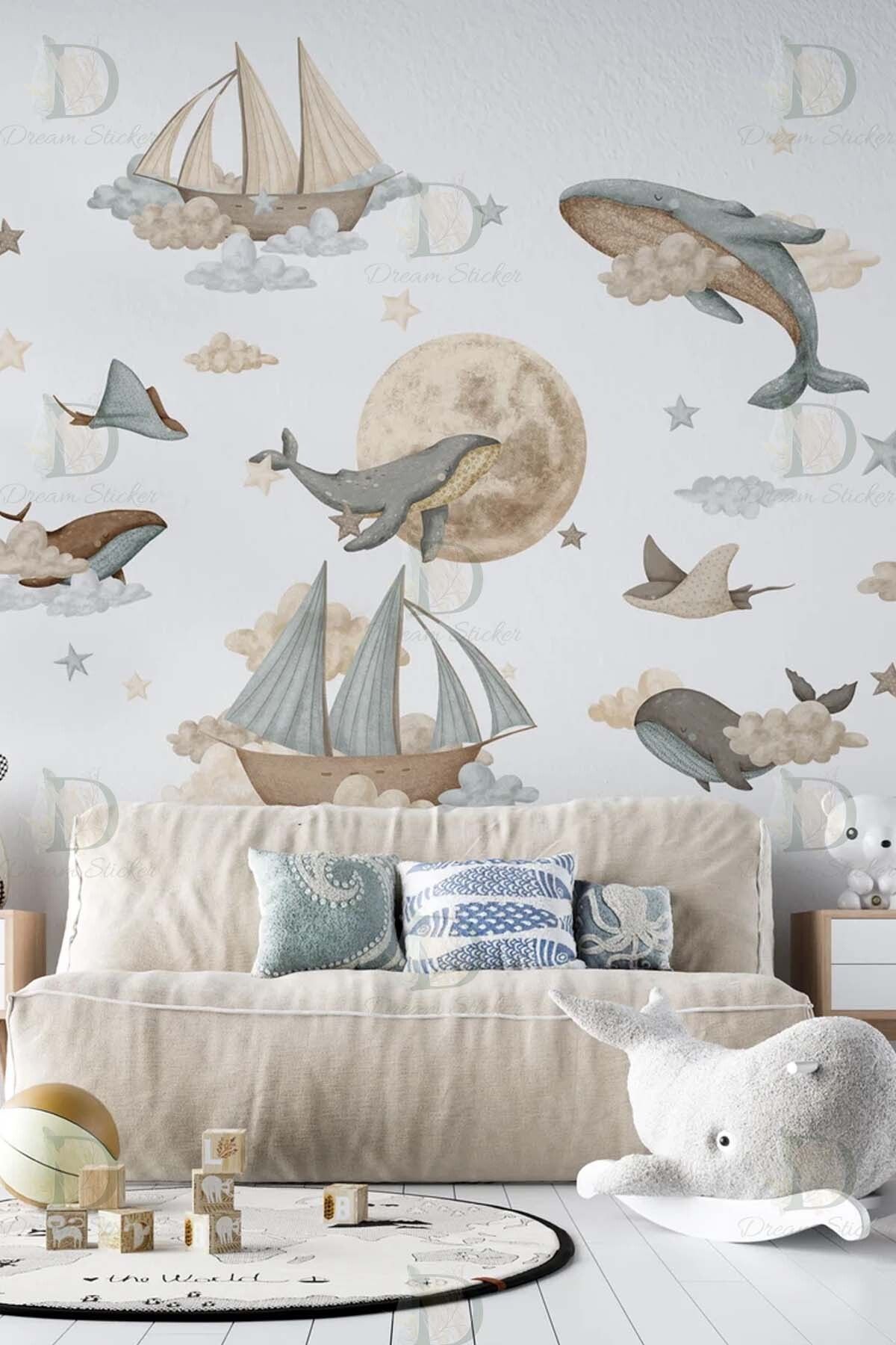 KT Decor Su Altı Dünyası Balinanın Rüyası Çocuk Odası Duvar Sticker Seti