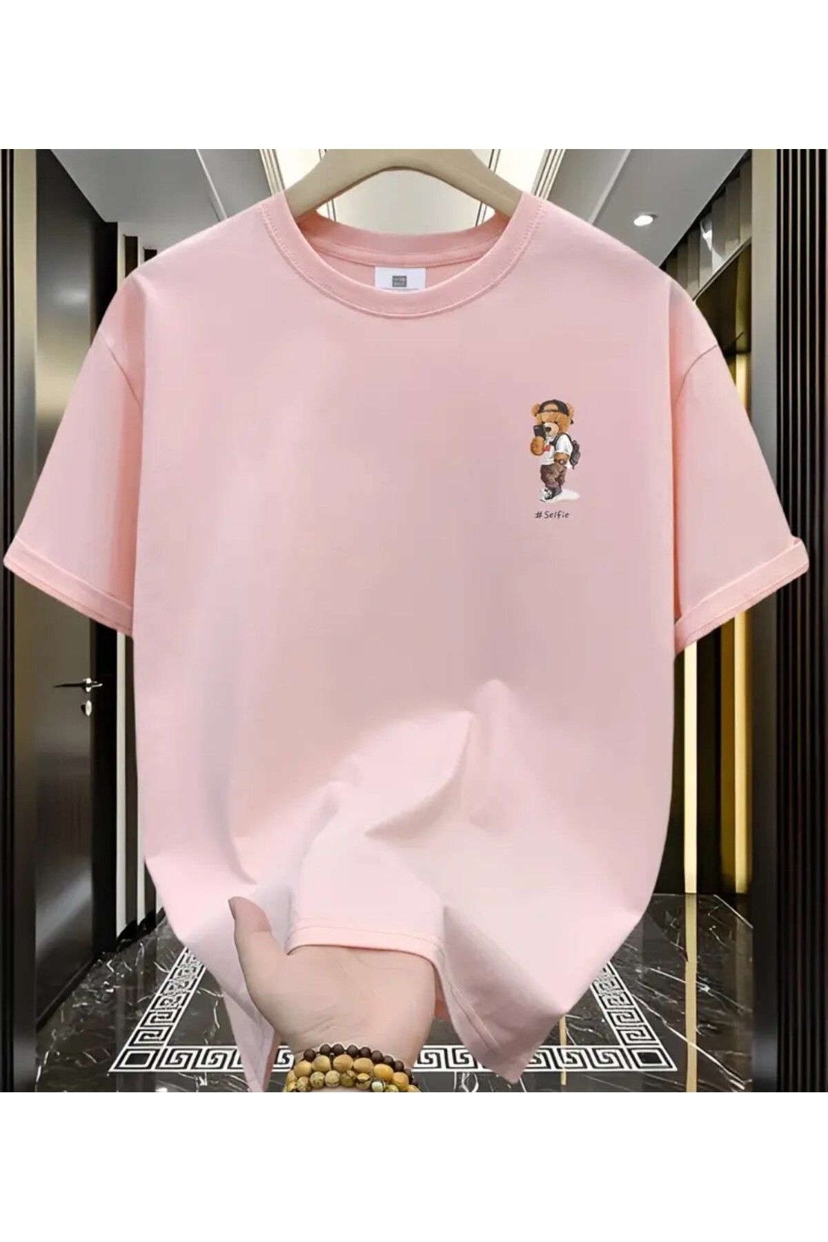trend selection Minimal Ayıcık Baskılı, Oversize, Bisiklet Yaka, Kadın T-shirt
