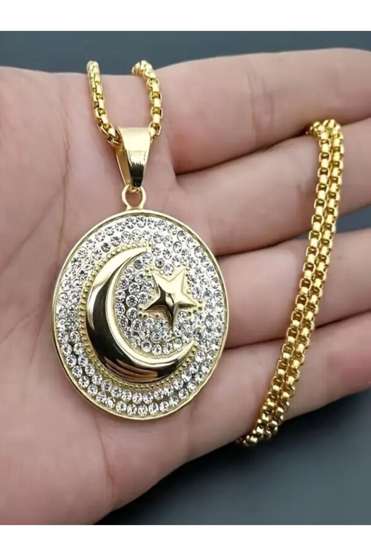 Funky Rhinestone ( Yapay Elmas )Taşlı Ay Yıldız Kolye