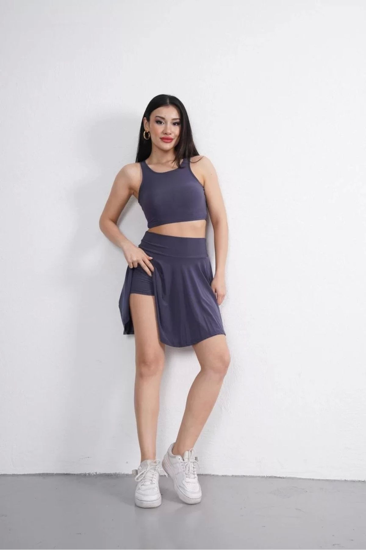 LUSHİOWEAR Crop Şortlu Etek ikili Takım - Antrasit