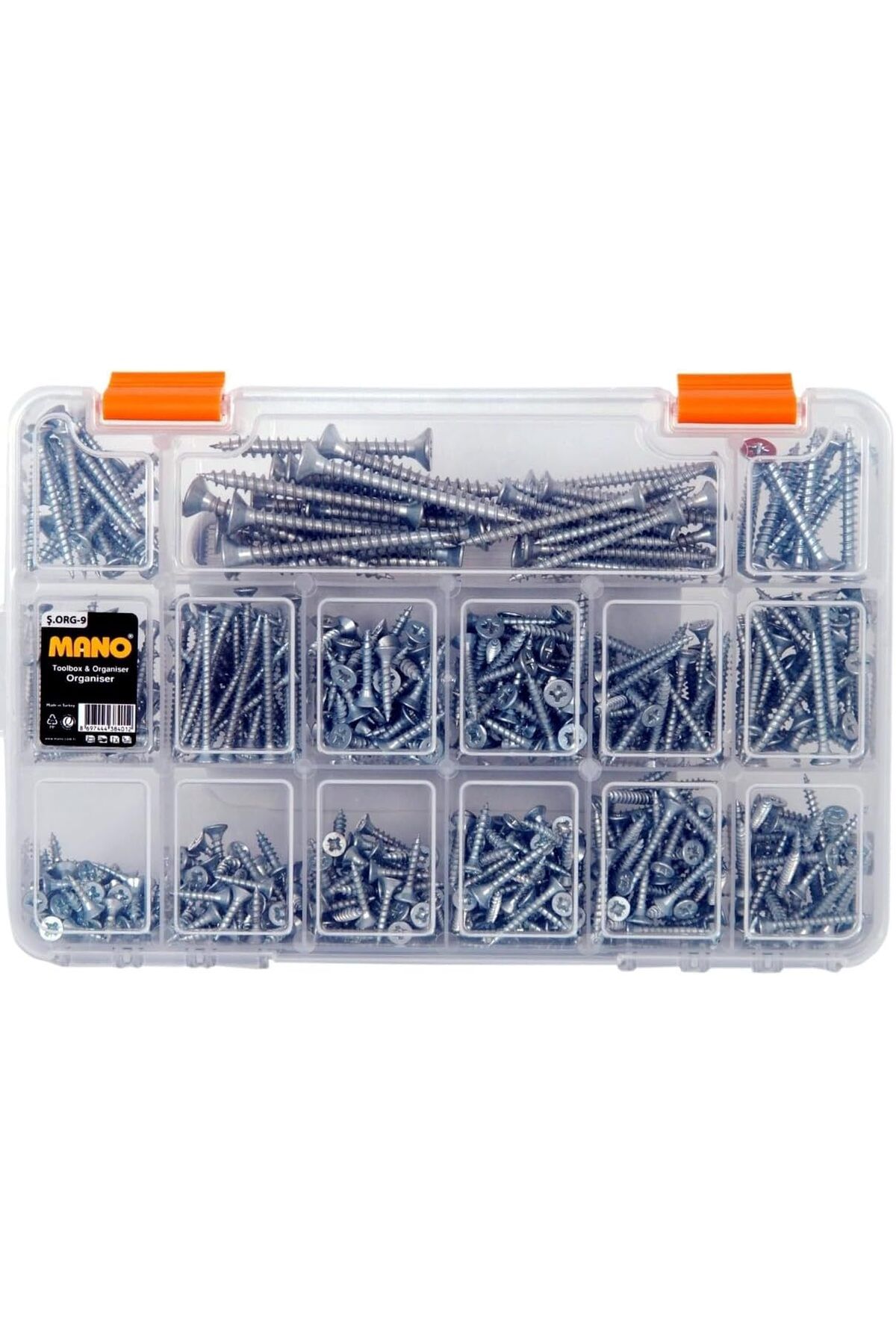 ÇAĞUR Dark All Essential Fasteners Netzerkoz 555 Parça Vida 12 Çeşit Sunta Vidası Seti - Organizerlı