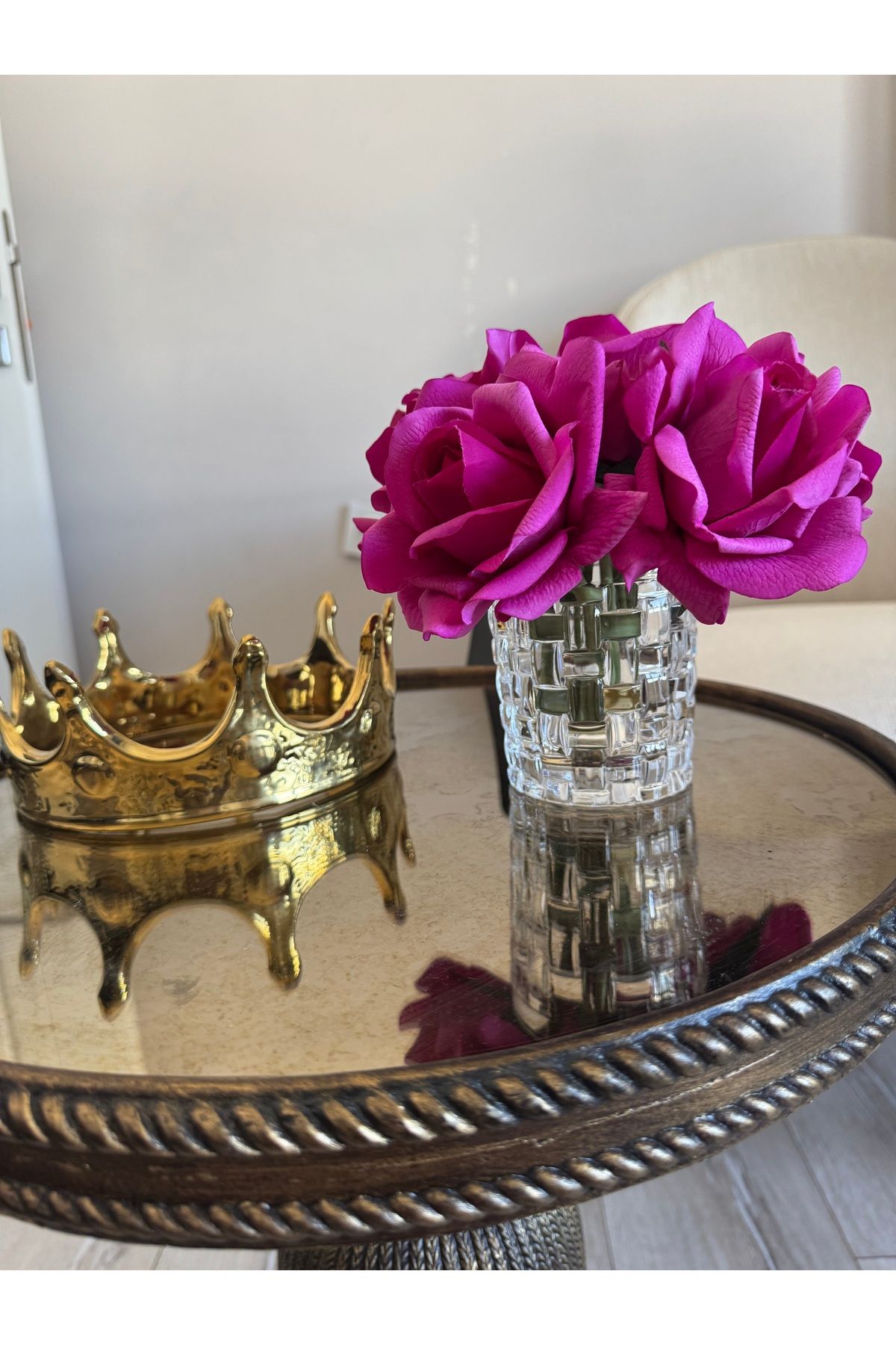 Hatice sakallı design 5 Pembe( koyu) Güllü Kristal Vazo Oda Kokusu