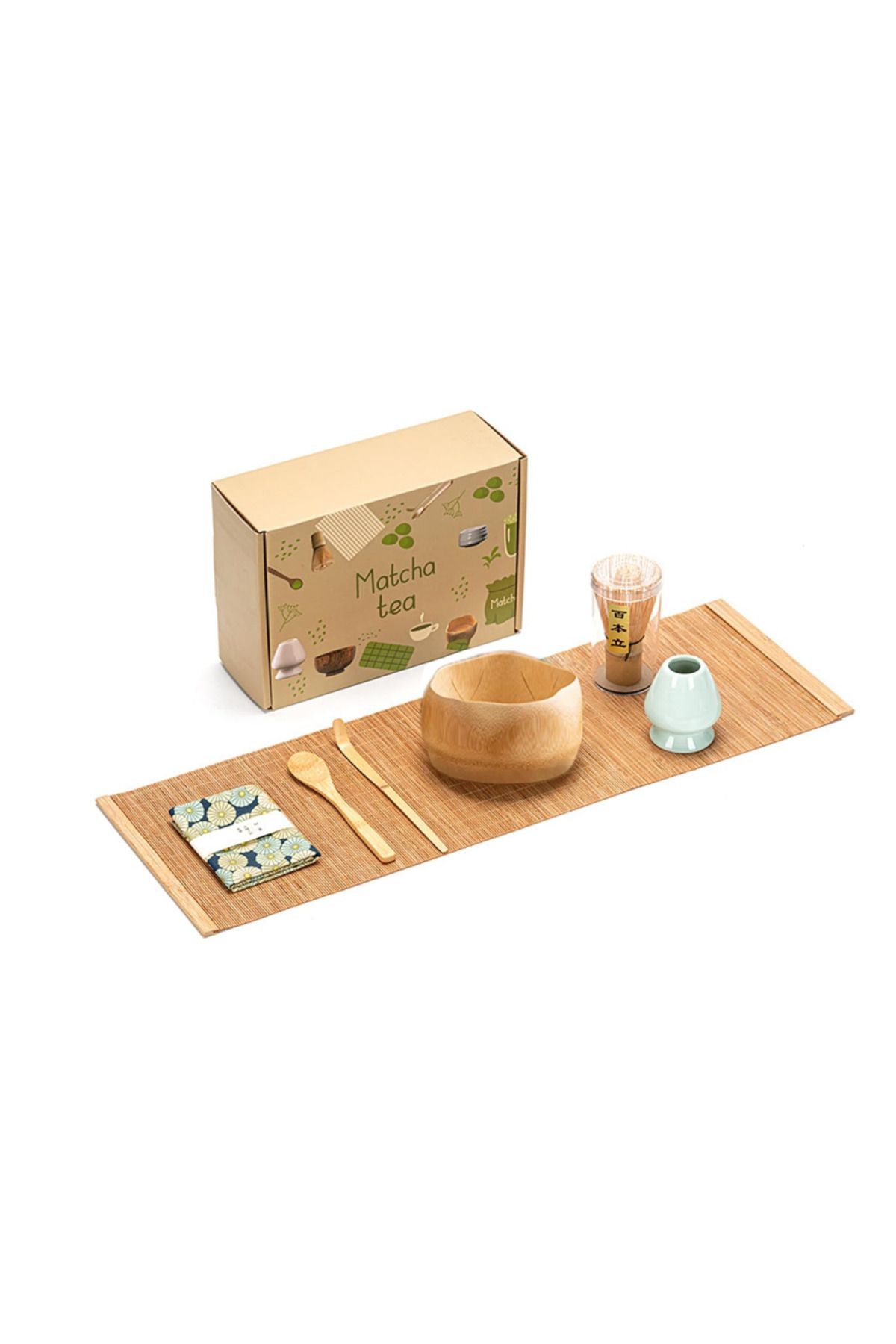 DR MARLA Japon Matcha Çay Seti, Çay Matı ile Bambu Matcha Kasesi ile