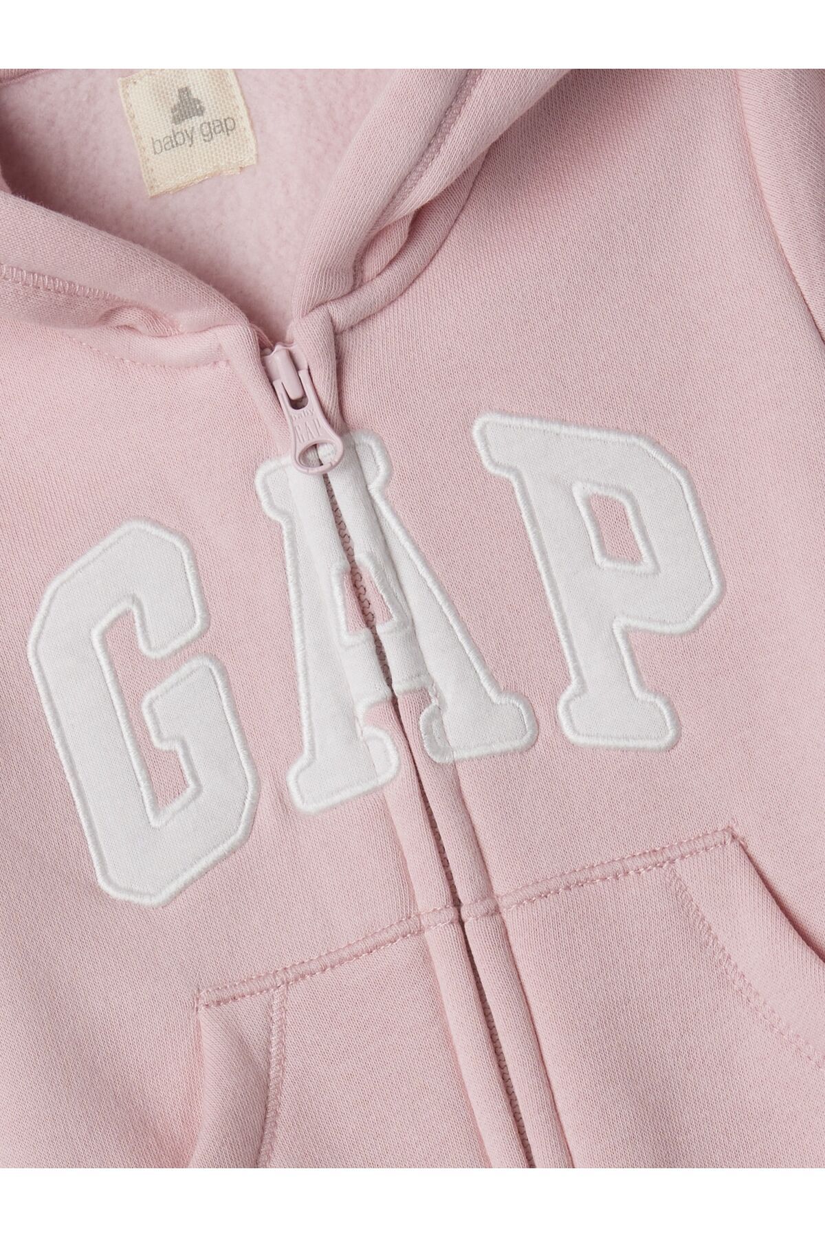 GAP Bebek Pembe Gap Logo Kulak Aplikeli Fermuarlı Fleece Tulum fotoğrafı 2 (önizleme)
