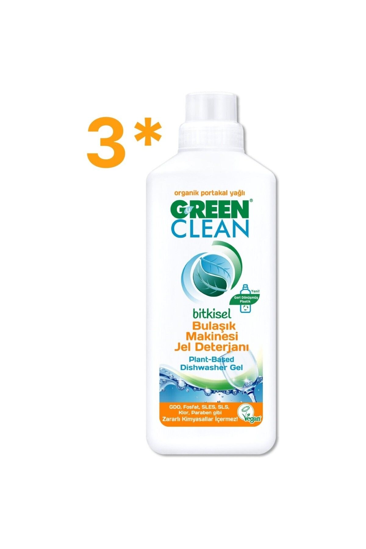Green Clean green Clean Bitkisel Portakal Yağlı Bulaşık Makinesi Jel Deterjan 1000 ml Set*3