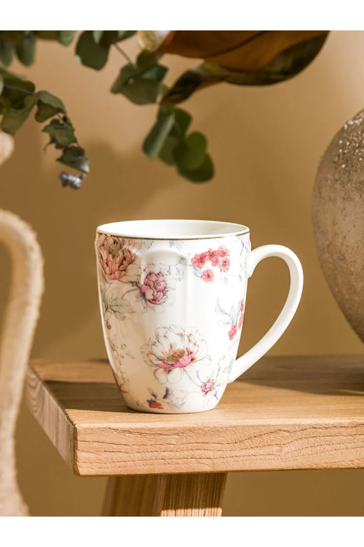 LC Waikiki LCW HOME Beyaz Çiçek Baskılı Porselen Kupa 350 ml