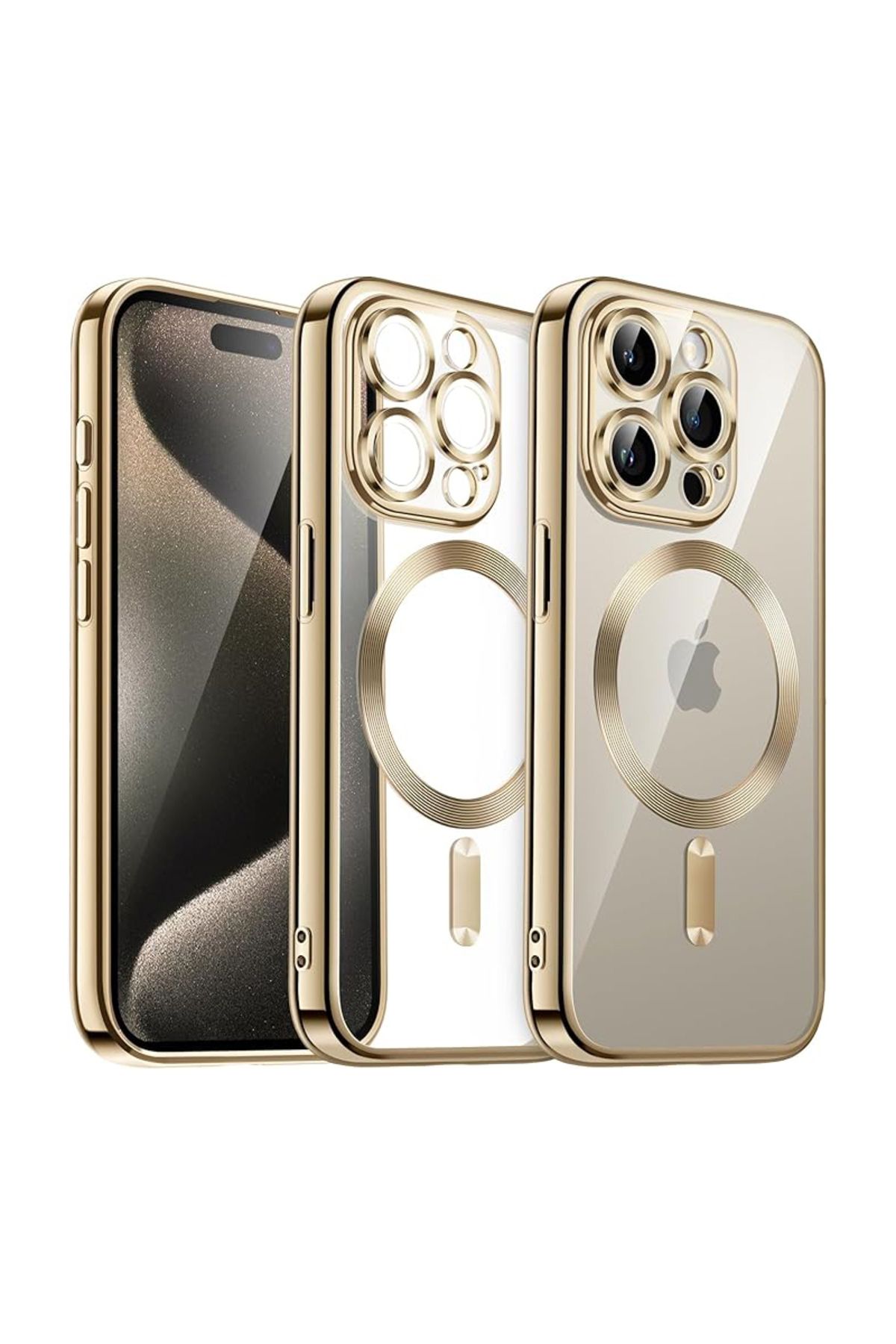 REDz Accessories Husă Luxe Armor, Magsafe, Pentru Iphone 15 Pro Max, Protecție Cameră, Silicon, Transparentă, Aurie - One Size