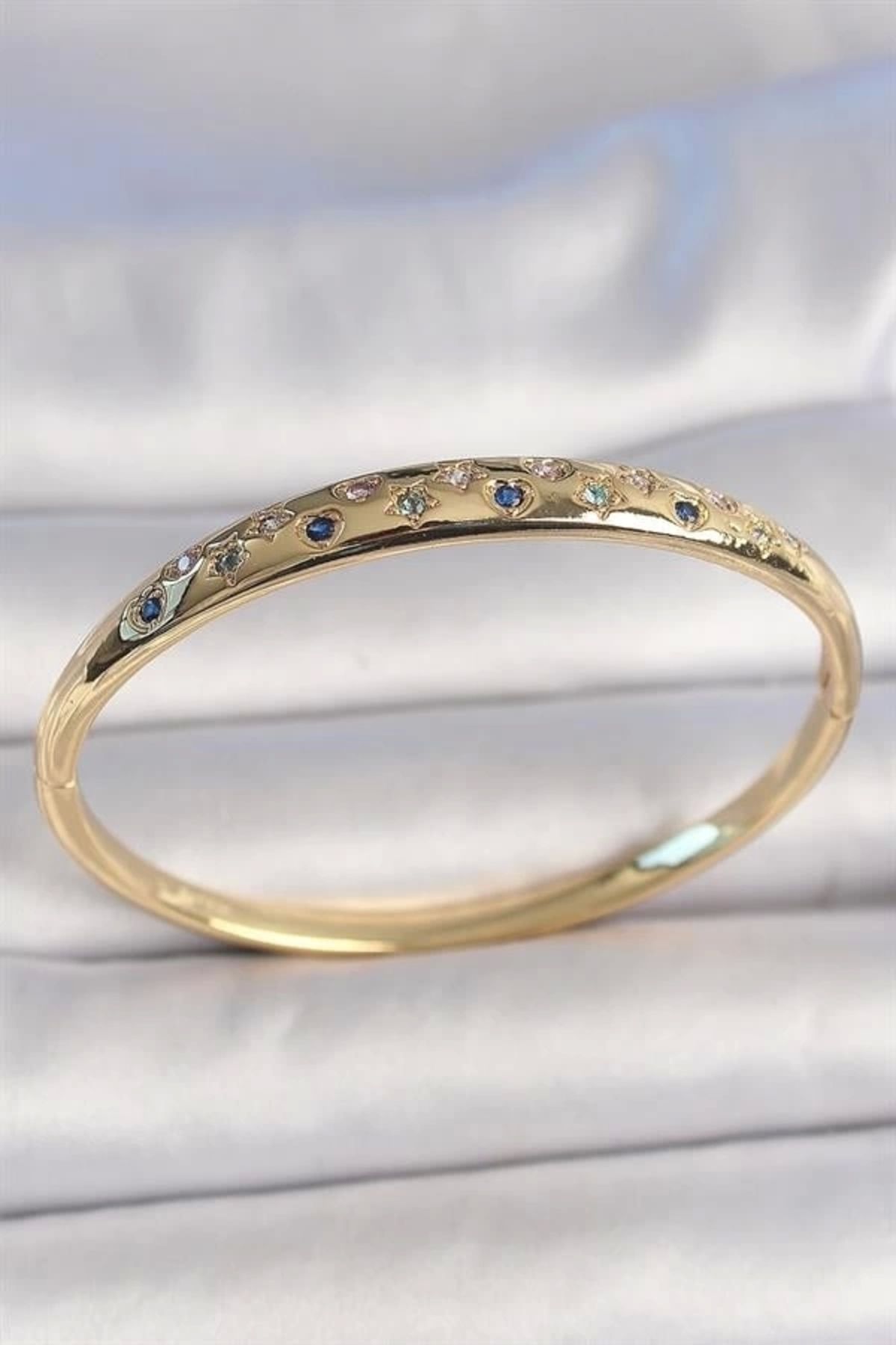 FASHIONLINE Pirinç Gold Renk Yıldız İşlemeli Zirkon Taşlı Kadın Kelepçe