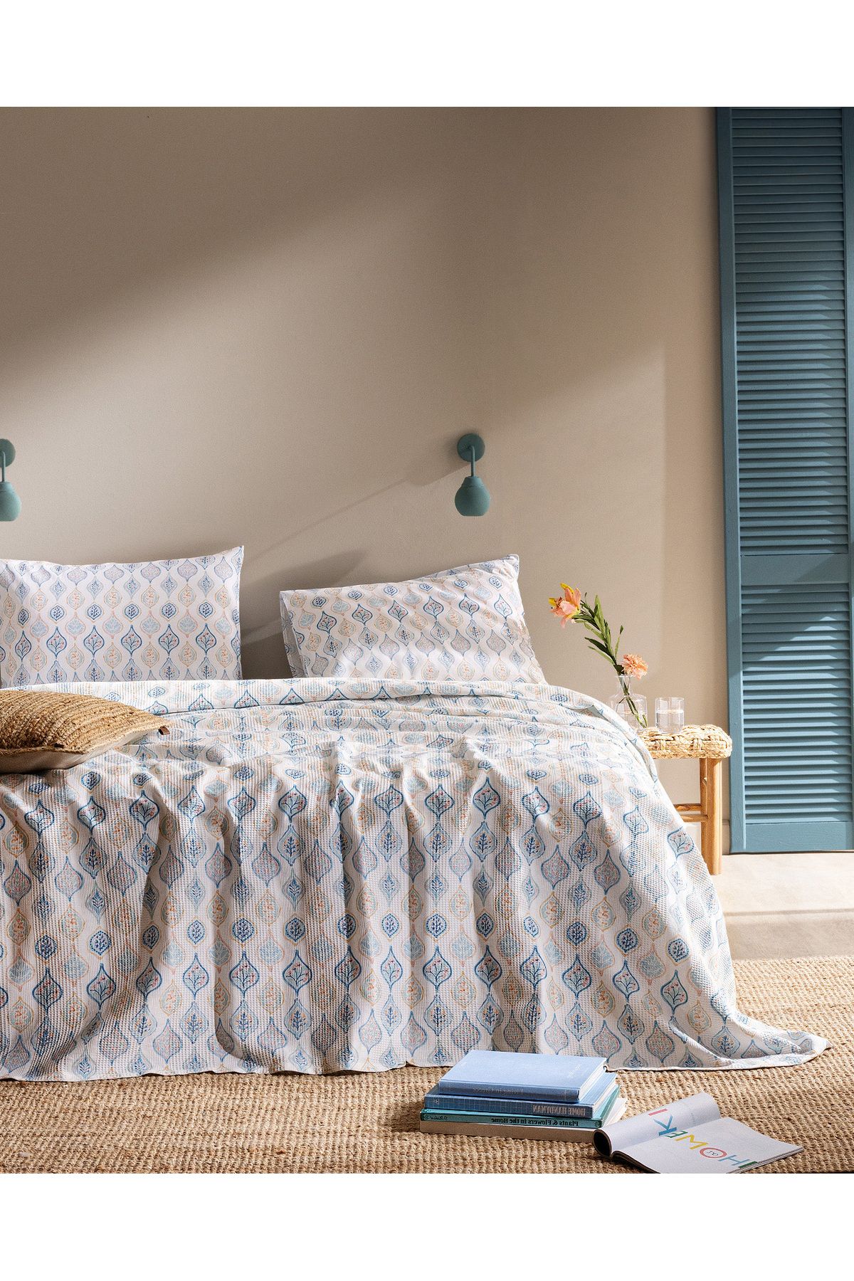 Madame Coco Verne King Size %100 Pamuk Karde Baskılı Pike Takımı - Renkli