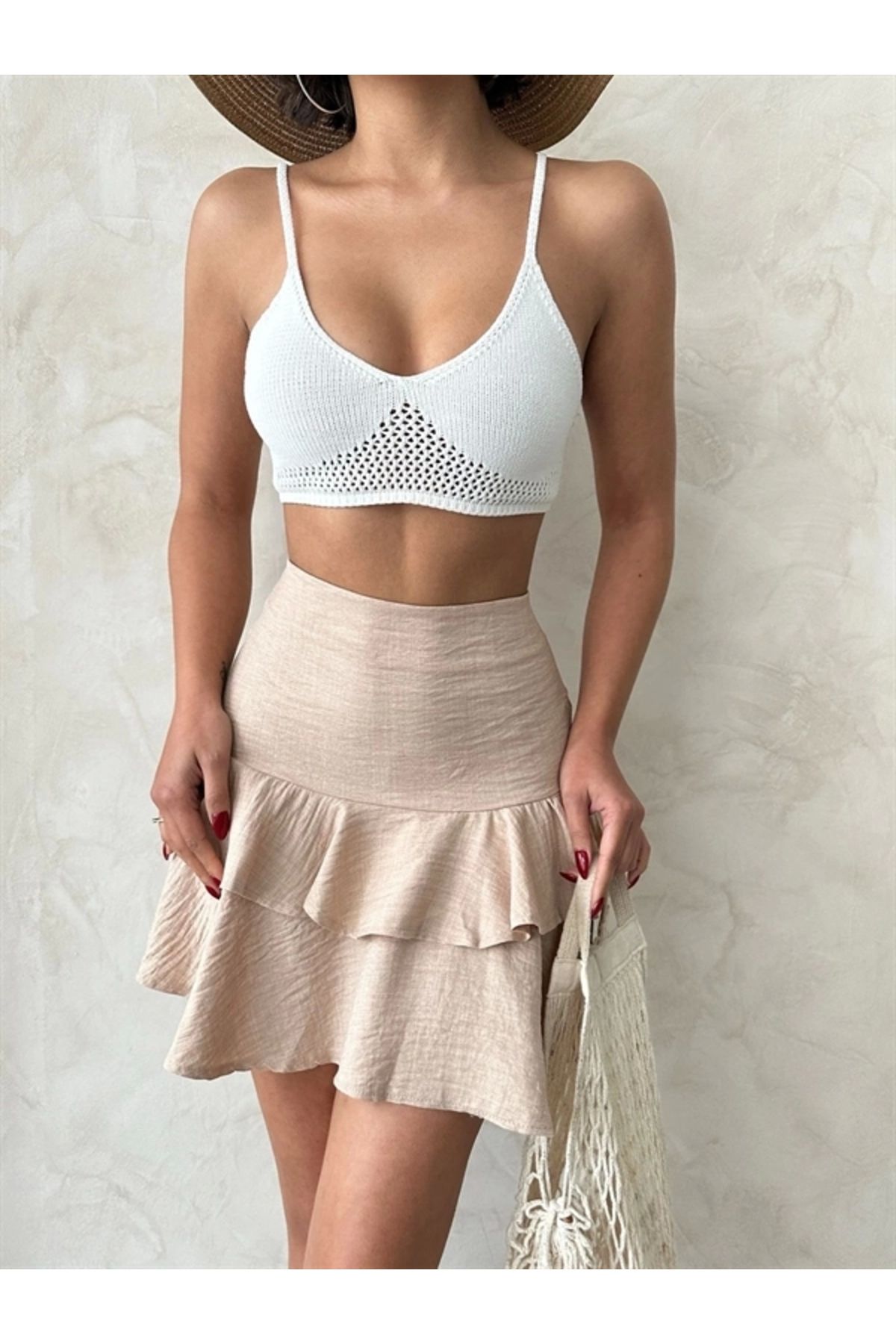 FASHIONLINE Valonlu fırfırlı etek s24681