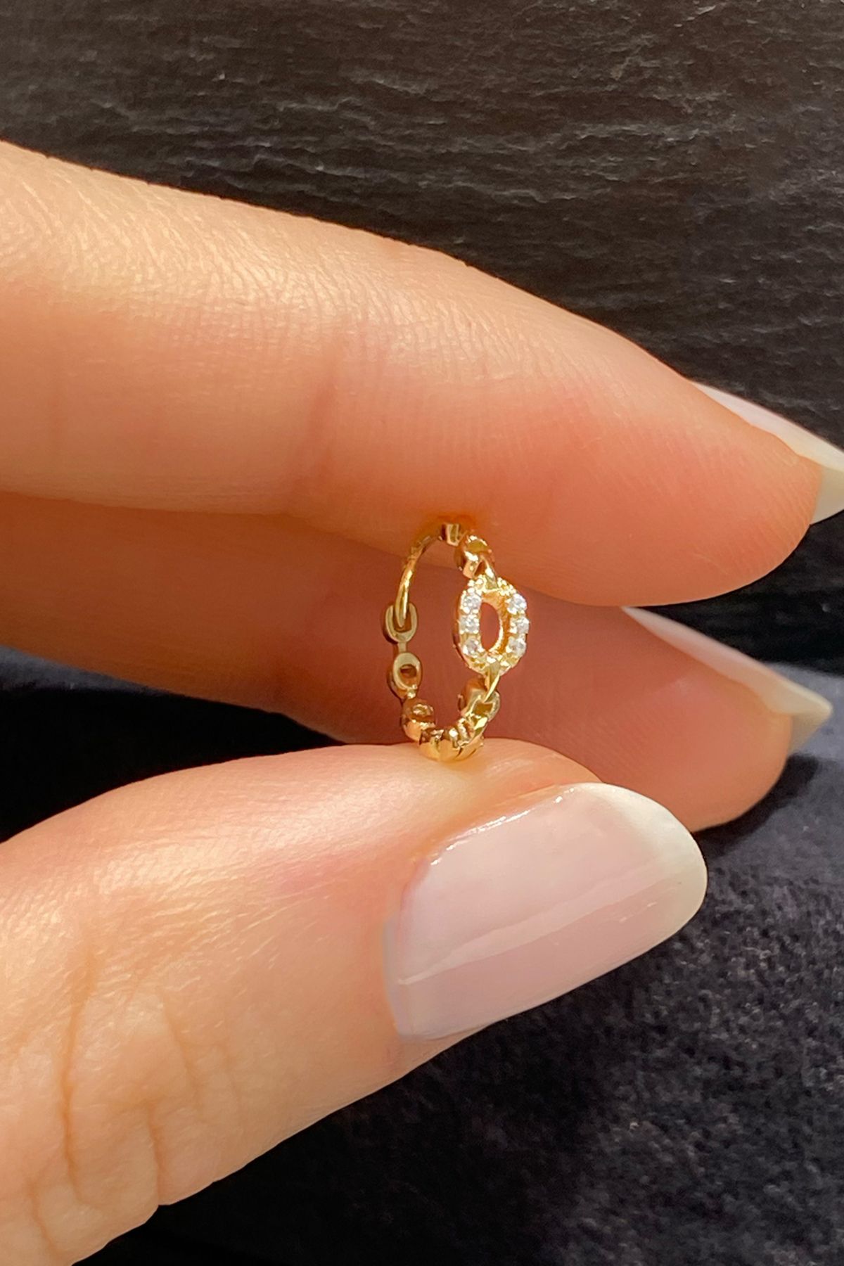 La femme by begum Beyaz Taşlı Yuvarlak Ve Taşsız Zincir Gold Gümüş Halka Piercing,helix,tragus, Kıkırdak Küpesi