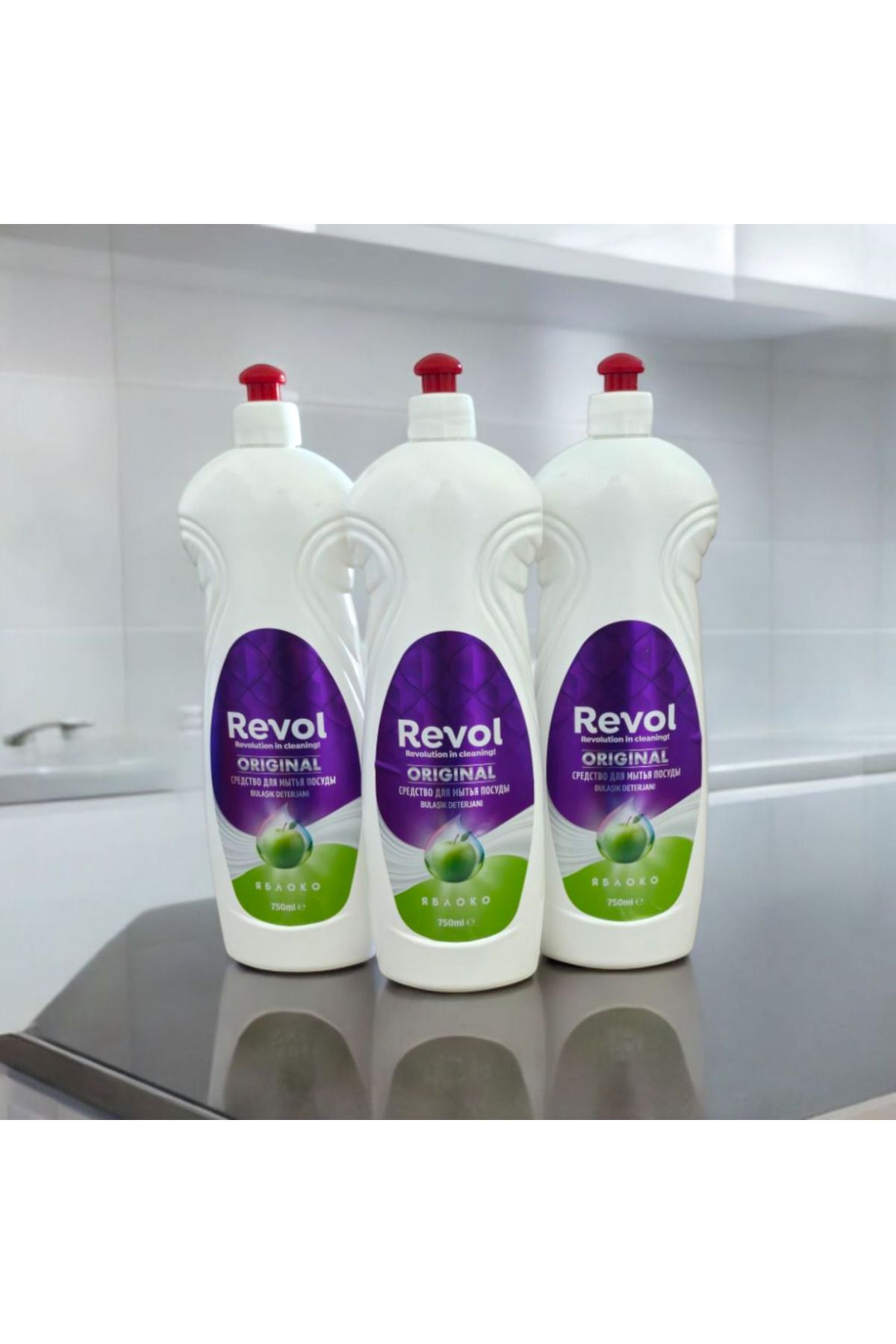 REVOL Sıvı Bulaşık Deterjanı Elma Kokulu 750 Ml. 3'lü Set