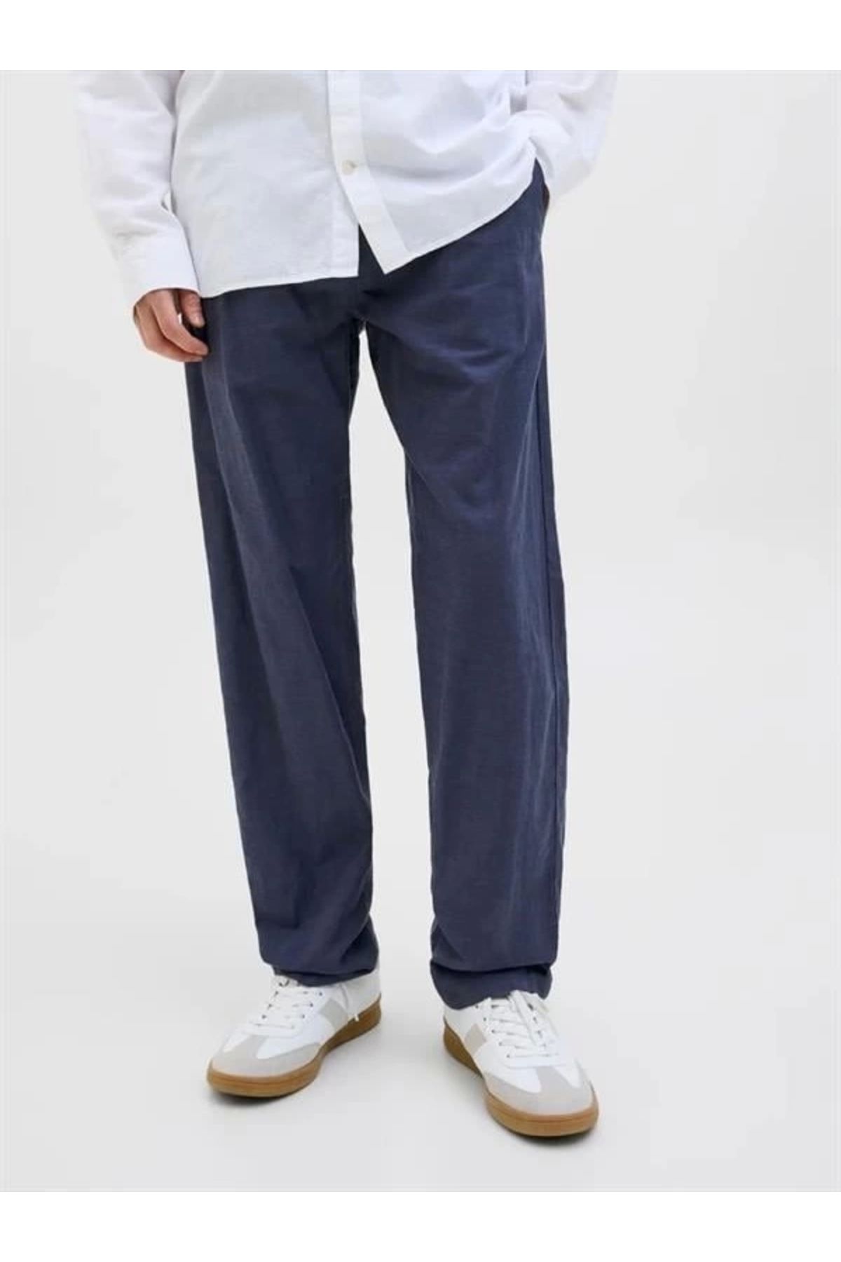 Alisim 12248606 Relaxed Fıt Beli Lastikli Keten Jogger Erkek Pantolon Lacivert