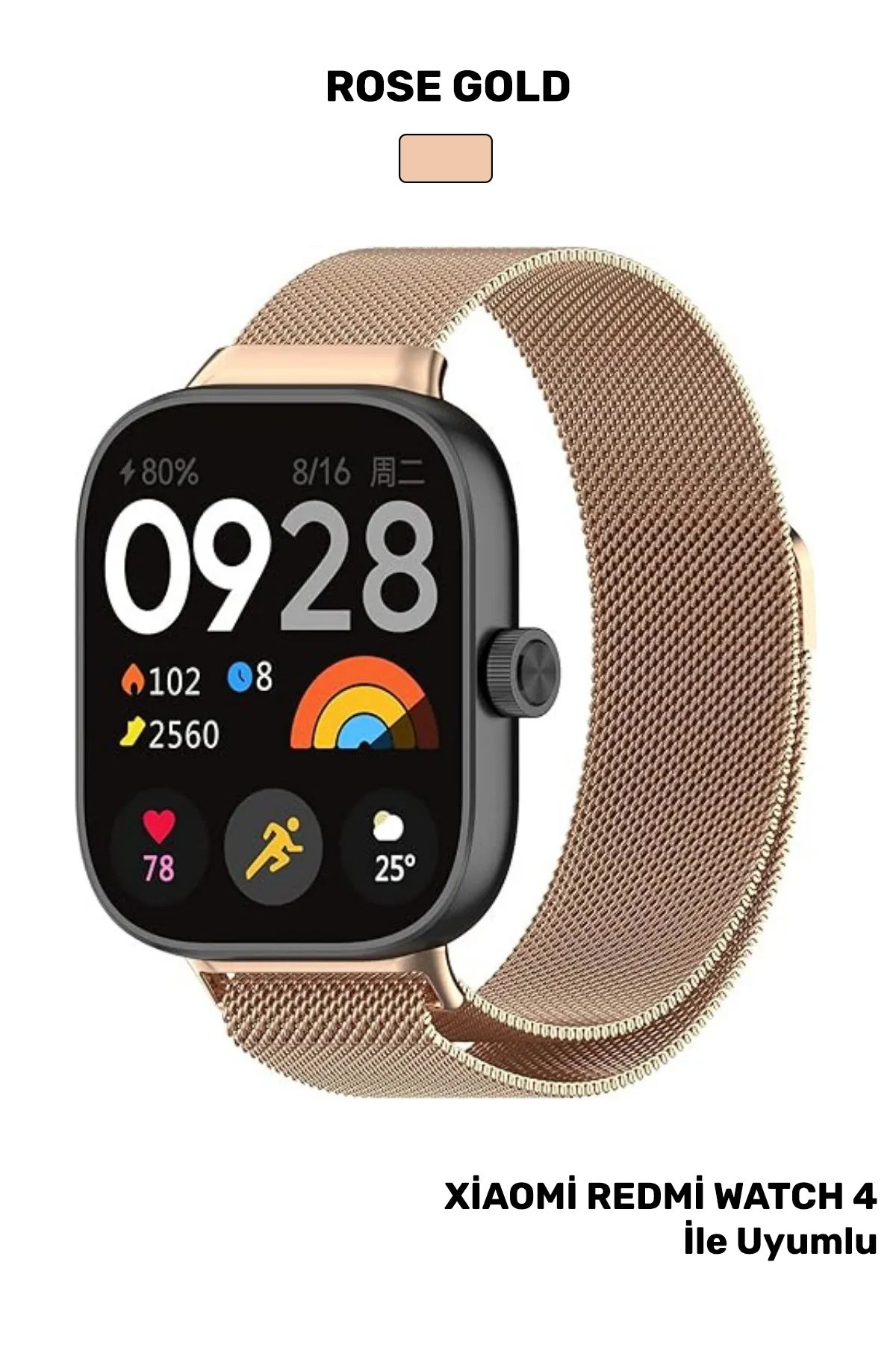 CONOCER Redmi Watch 4 Uyumlu Metal Hasır Örgü Mıknatıslı Ayarlanabilir Paslanmaz Kordon Kayış
